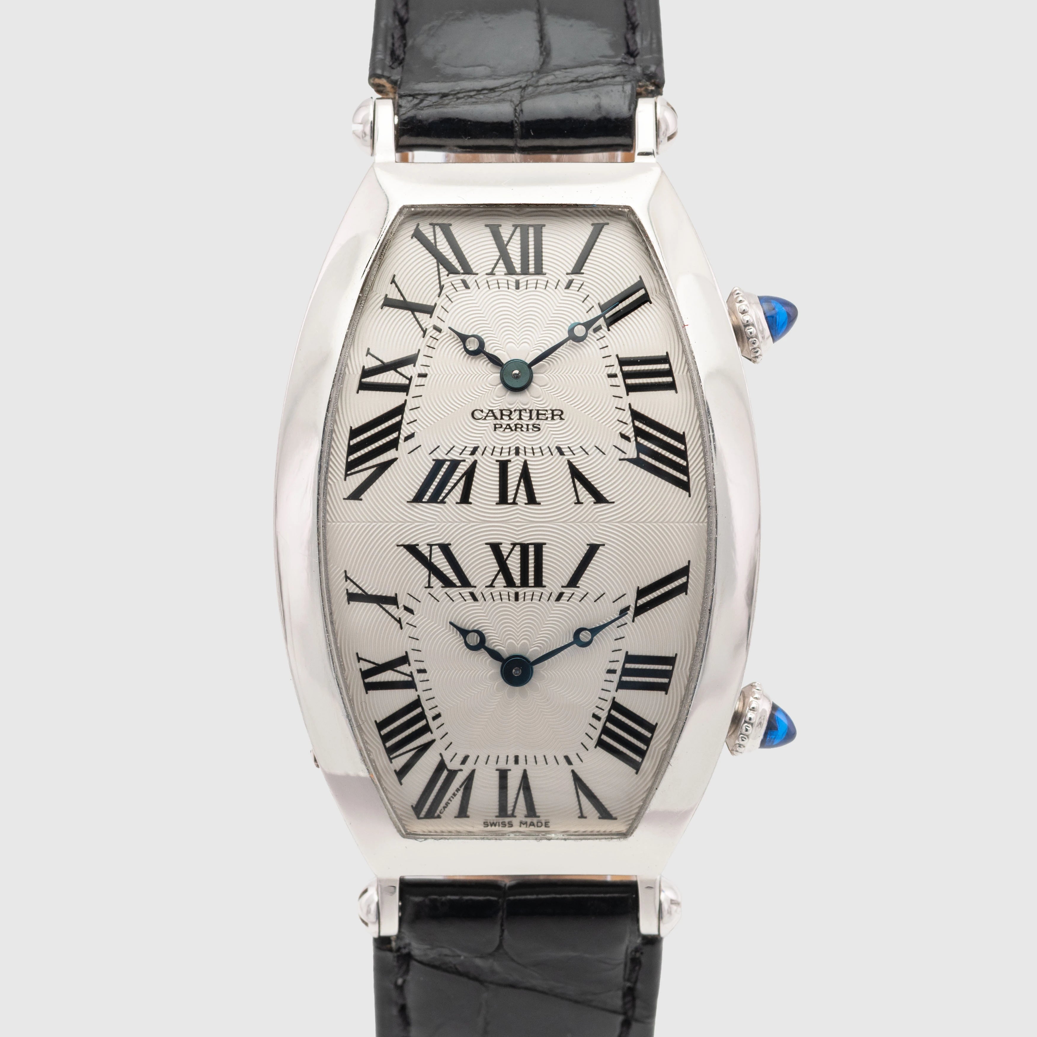 2000's Cartier Tonneau Dual Time CPCP 18k White Gold Ref. 2806H