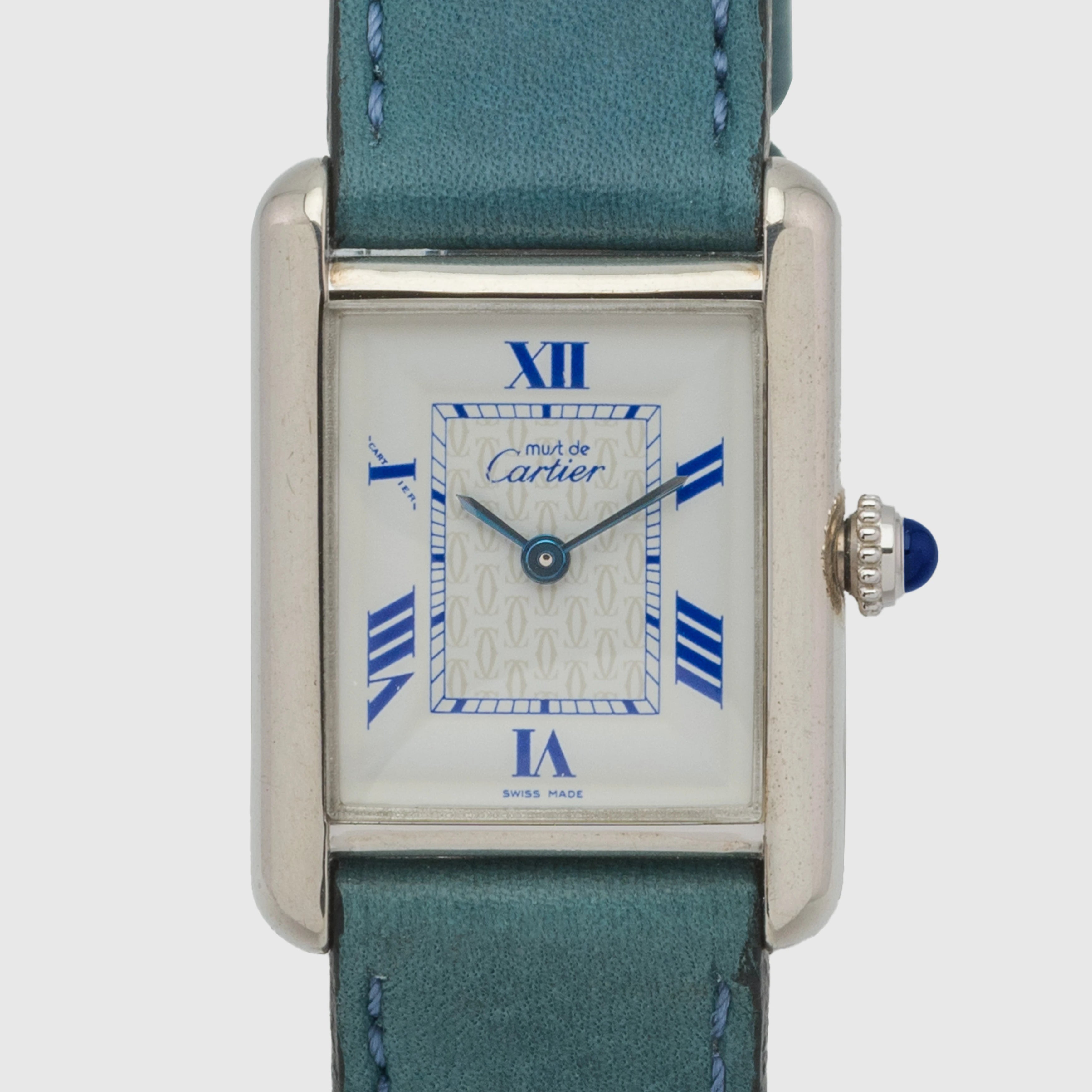 1980's Cartier Tank Blue White Roman Dial Ref. 2416