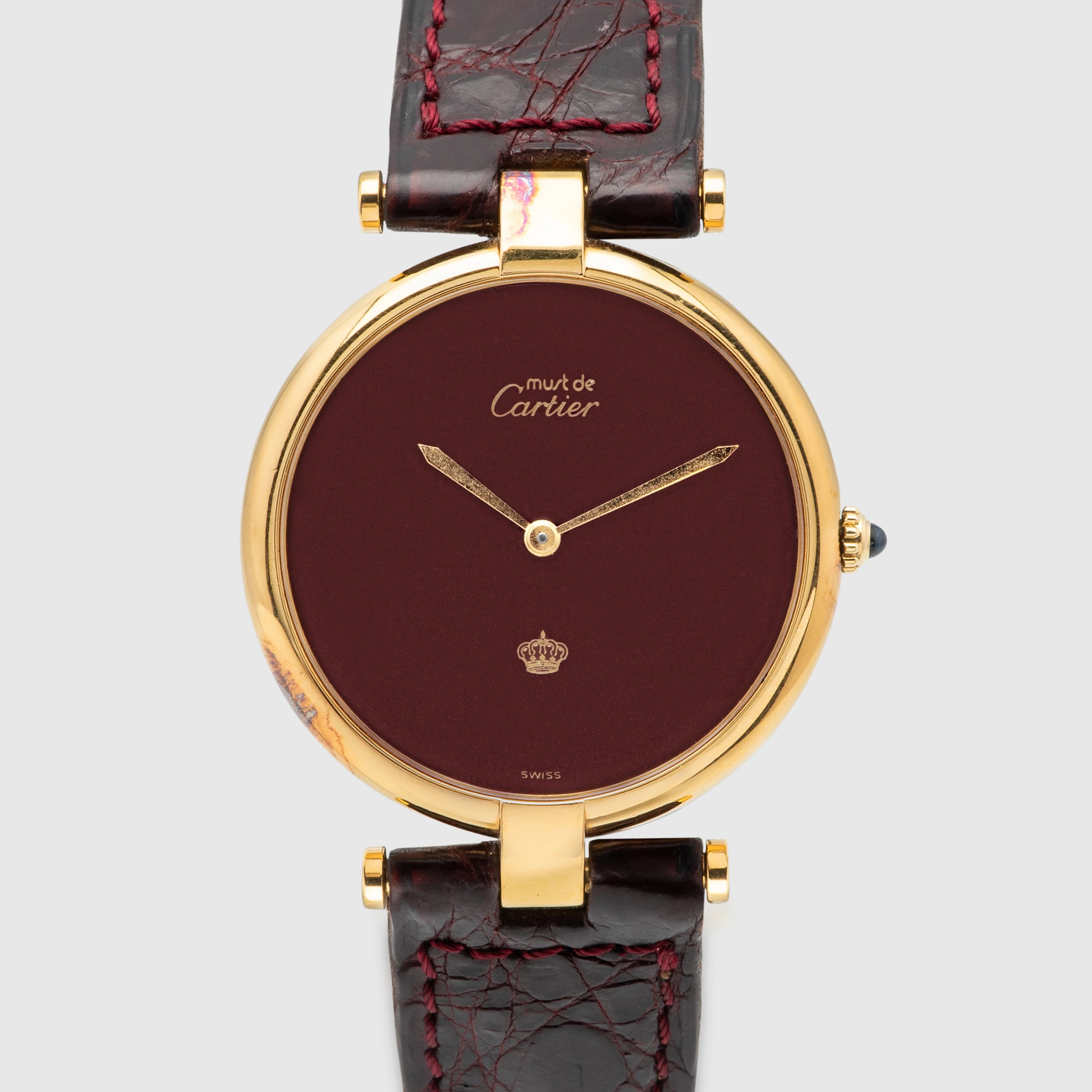 1990's Cartier Vermeil Burgundy Dial with Royal Crown of Jordan Ref. 17 (with Box)