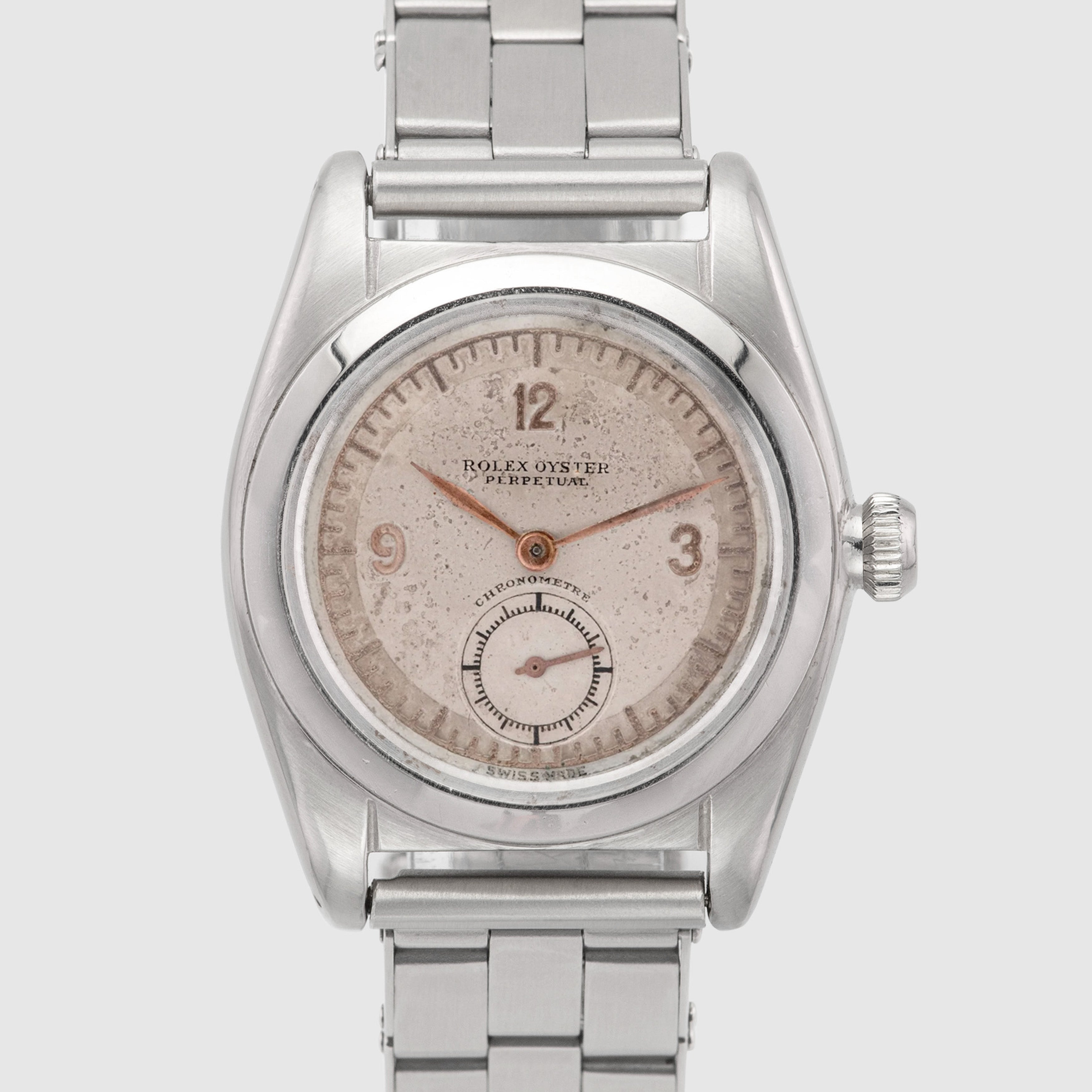 1941 Rolex Bubbleback Stainless Steel White & Pink Gold dial Ref. 2764