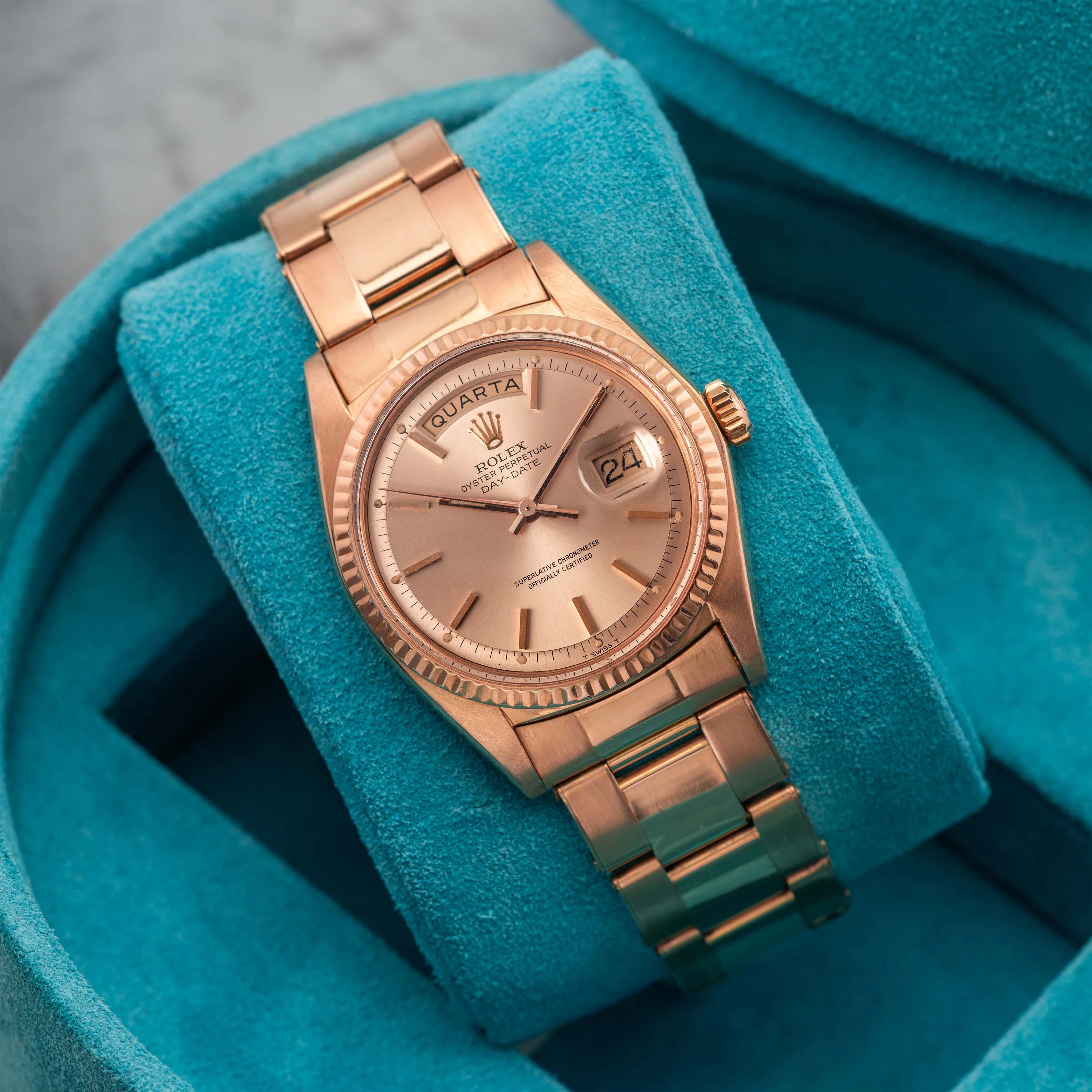 1973 Rolex Day Date Pink on Pink Rivited Gay Fréres Oyster Bracelet Ref. 1803