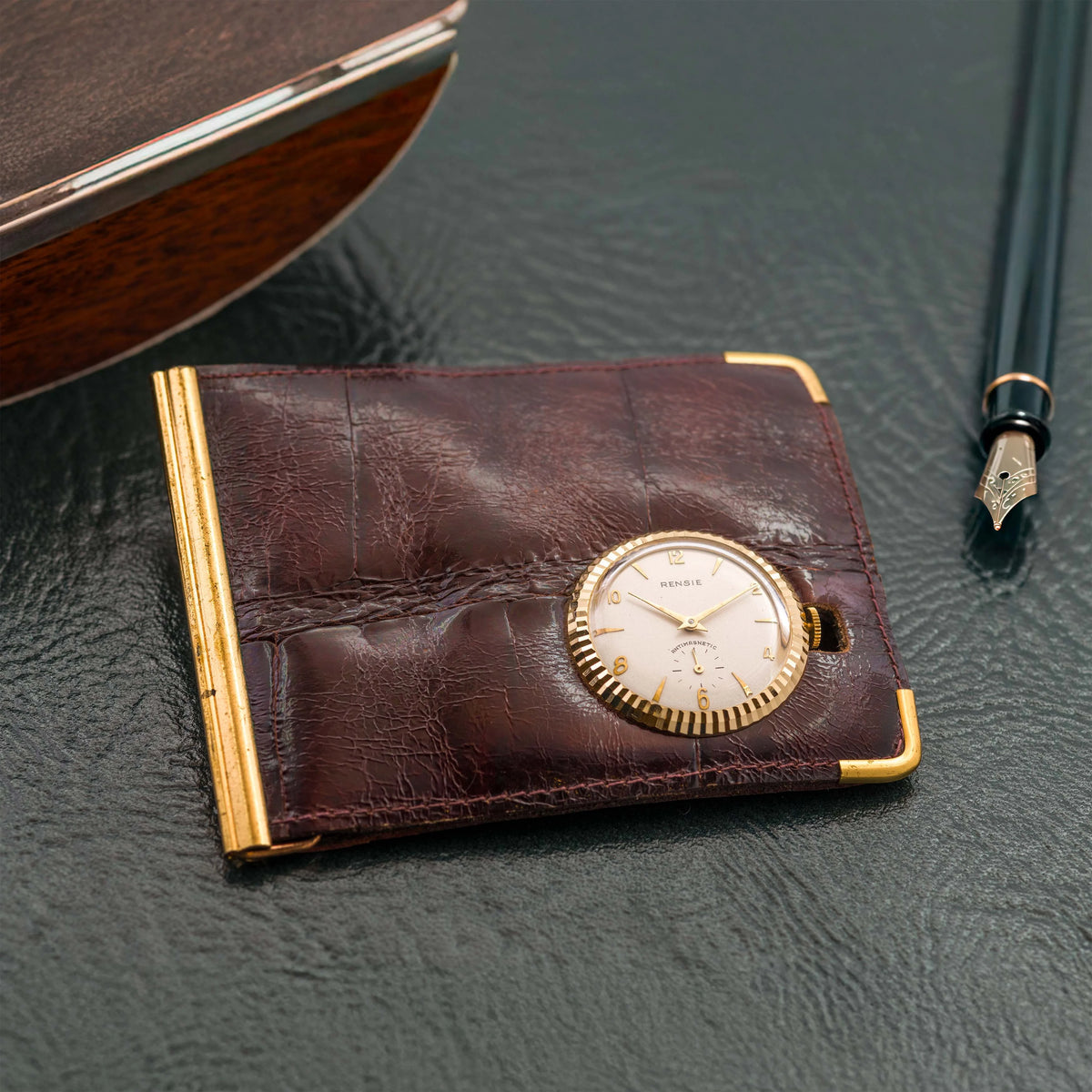 Rensie Alligator Leather Money Clip with Manual Watch