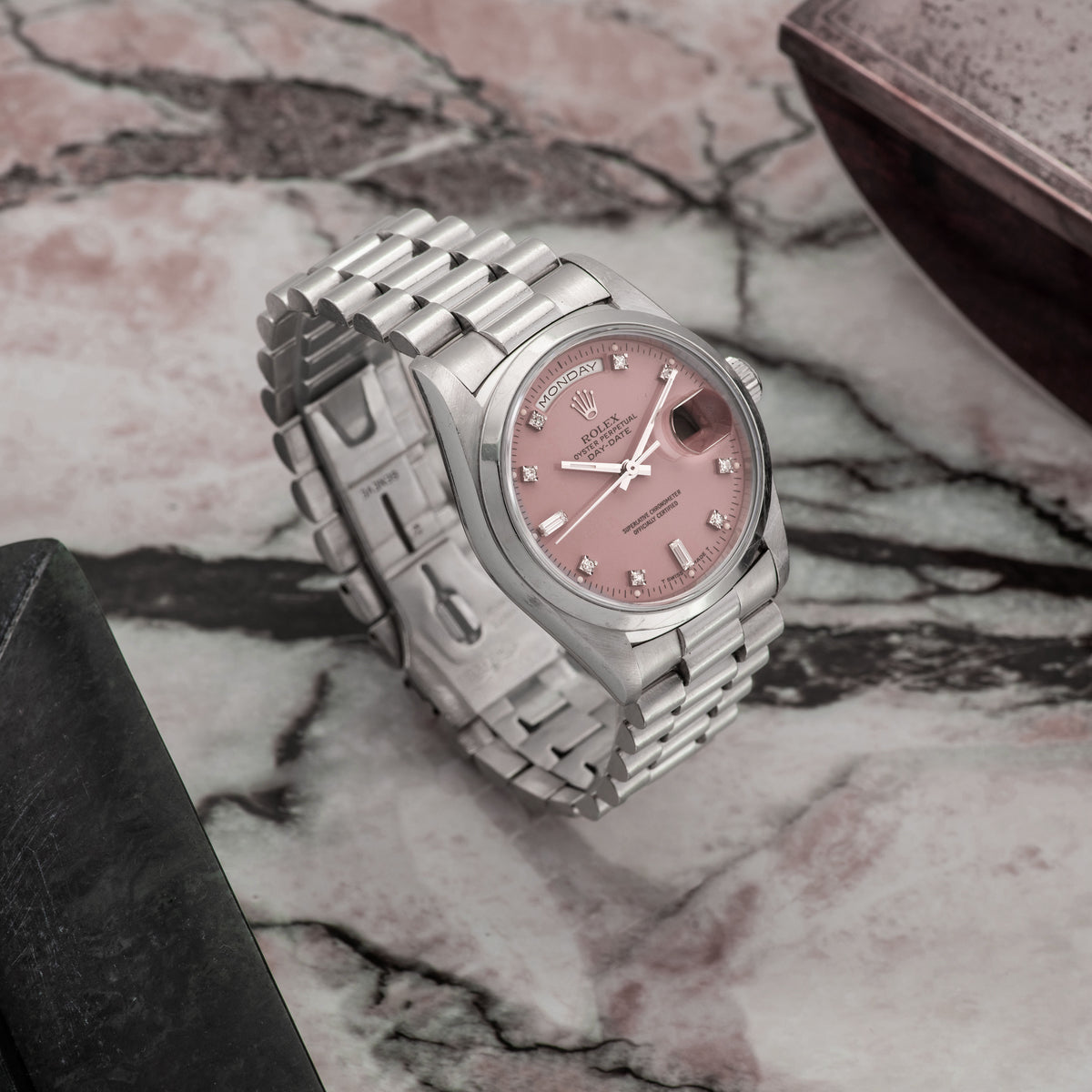 1991 Rolex Day Date Platinum Lilac Stella Diamond Dial Ref. 18206 (with Papers)