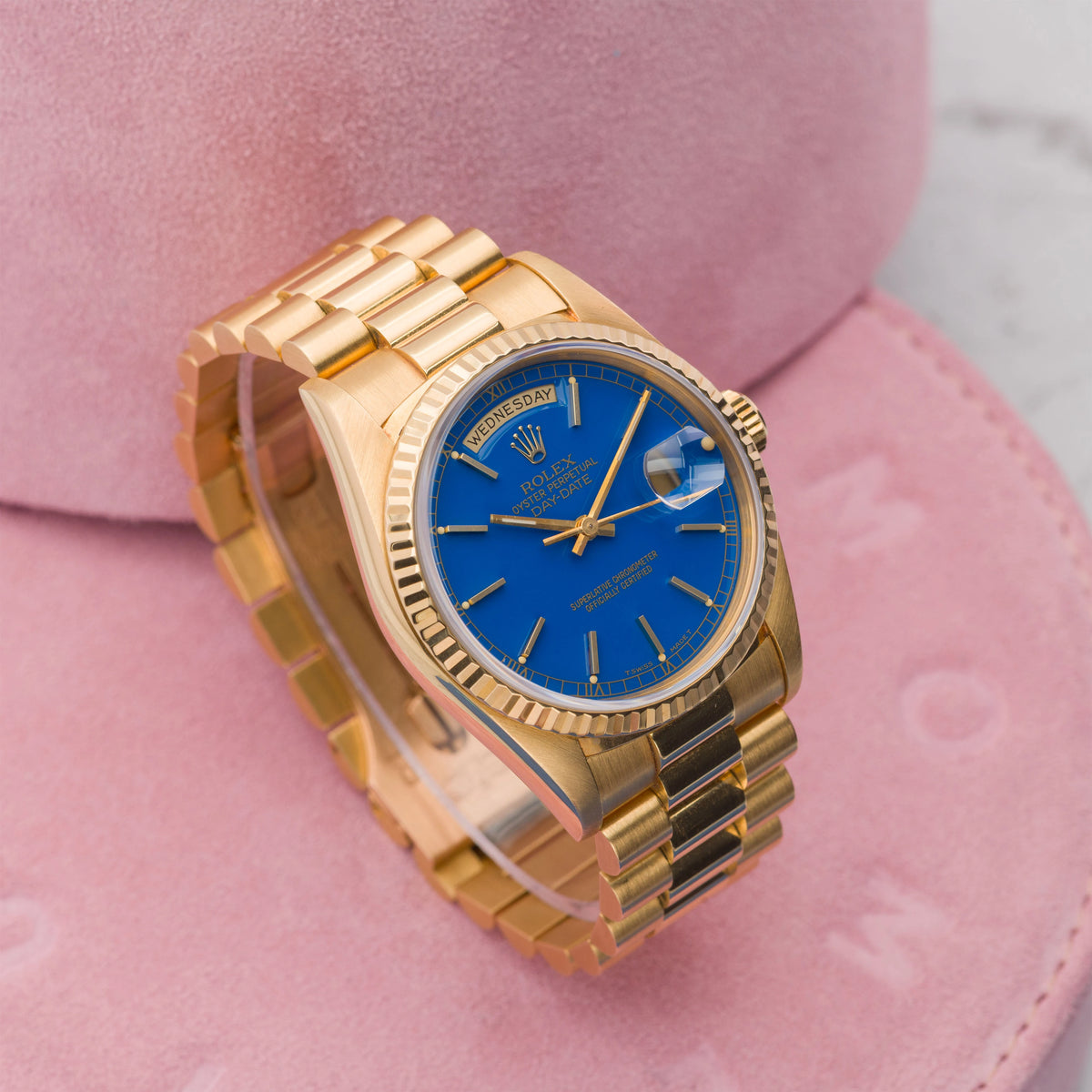 1990 Rolex Day Date Blue Stella Ref. 18238 (with papers)