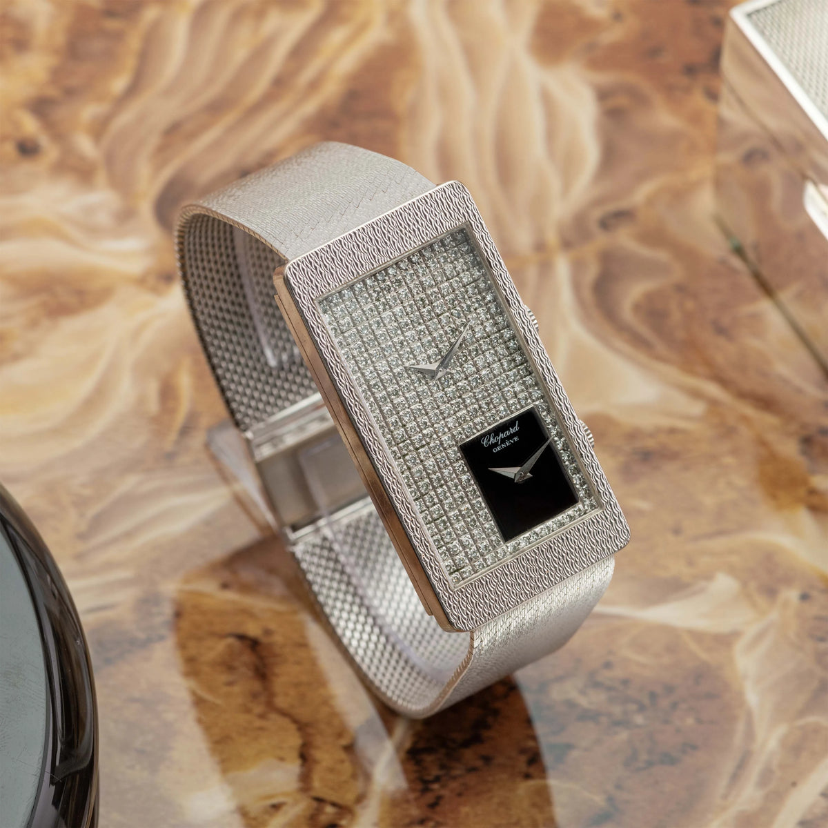 1970's Chopard by Kutchinsky White Gold Pavee & Lacquer Dial with Mesh Bracelet Ref. 5093 1