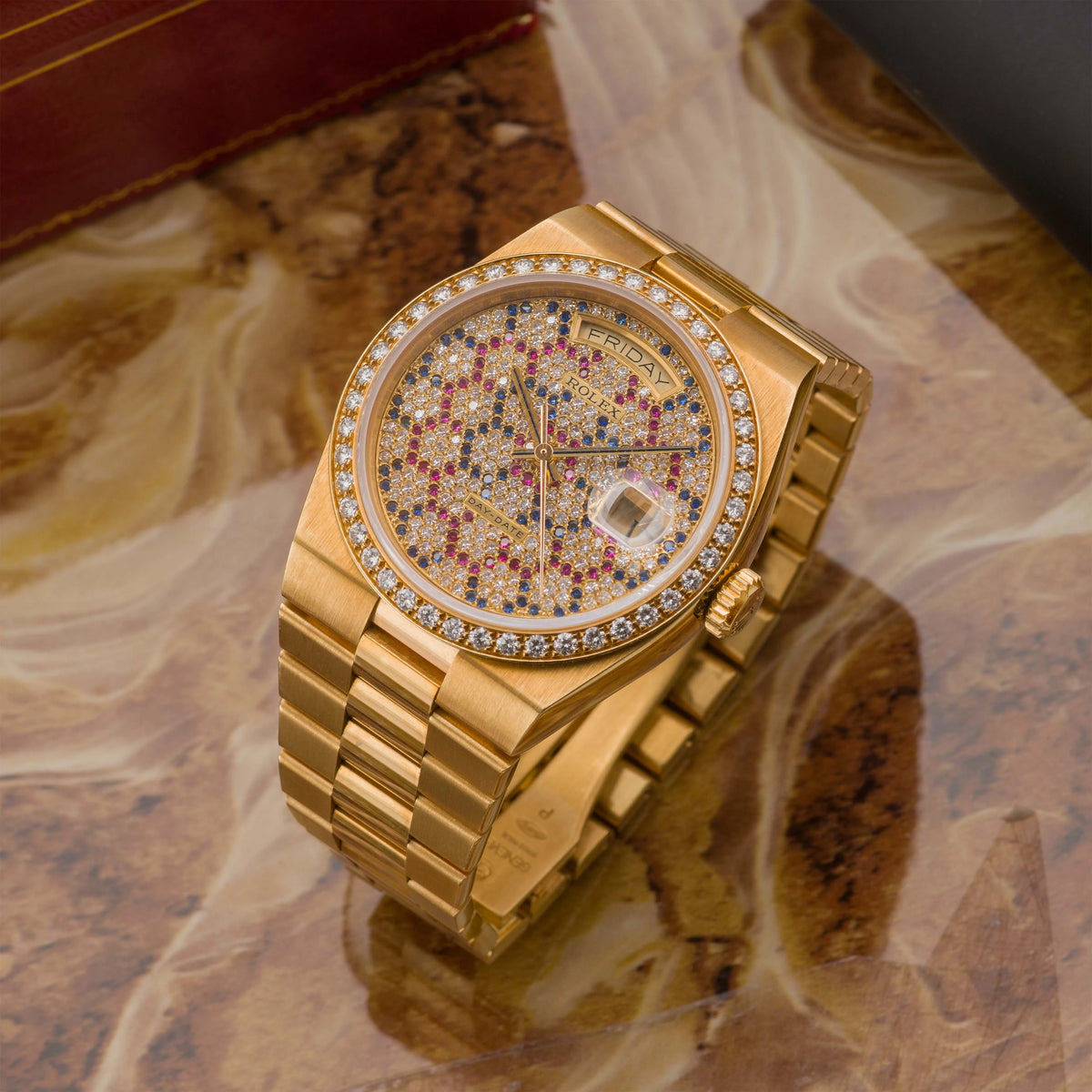 1986 Rolex Day Date Oysterquartz Honeycomb Diamond Dial Ref. 19048