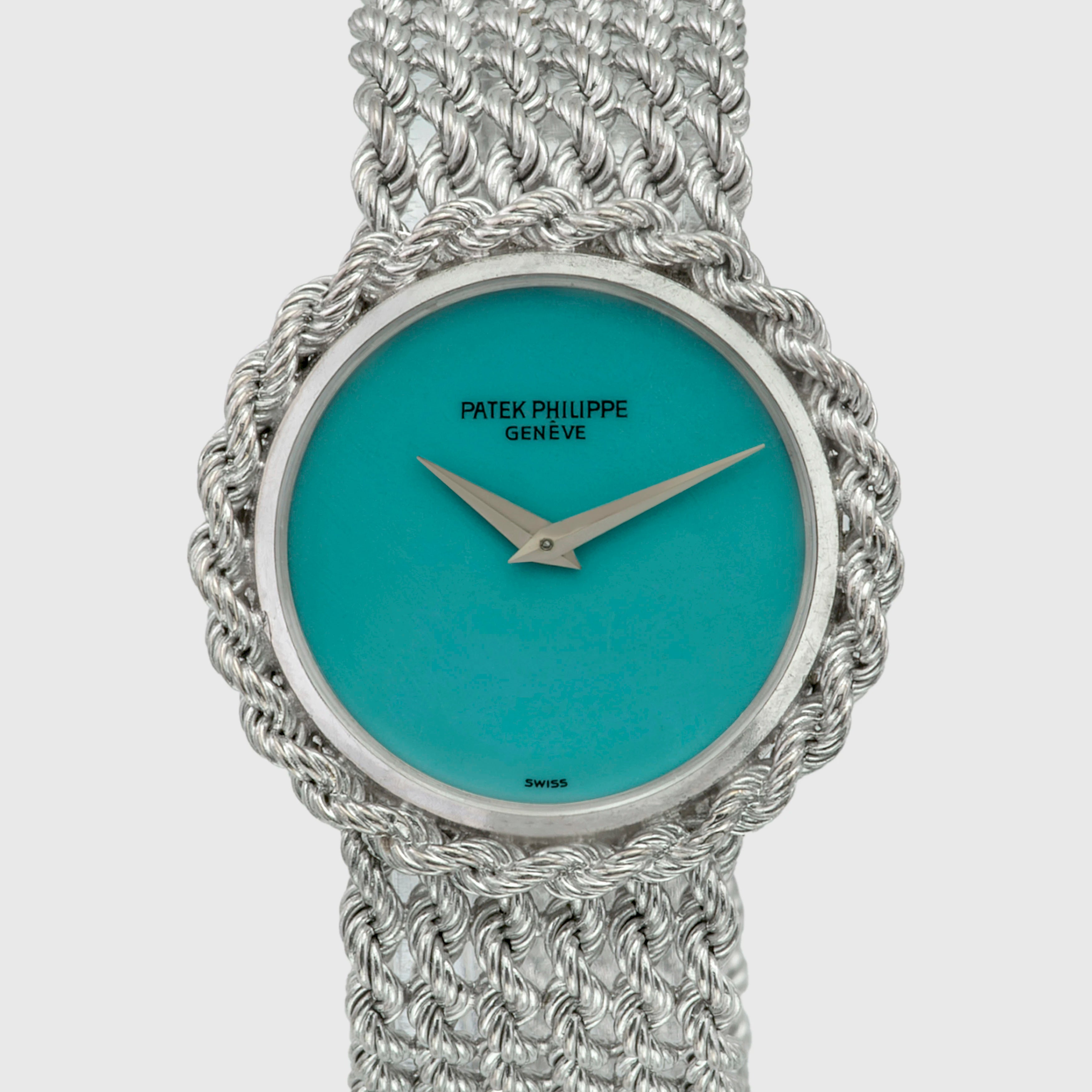 1977 Patek Philippe Lady Dress Watch White Gold Turquoise Stone Dial Ref. 4282