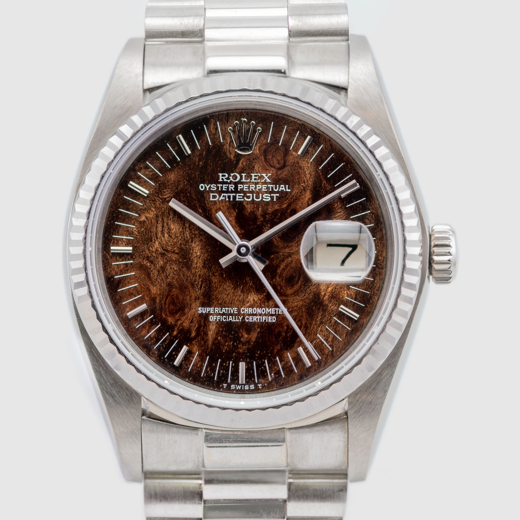 1978 Rolex Datejust White Gold Burl Wood Dial Ref. 16019