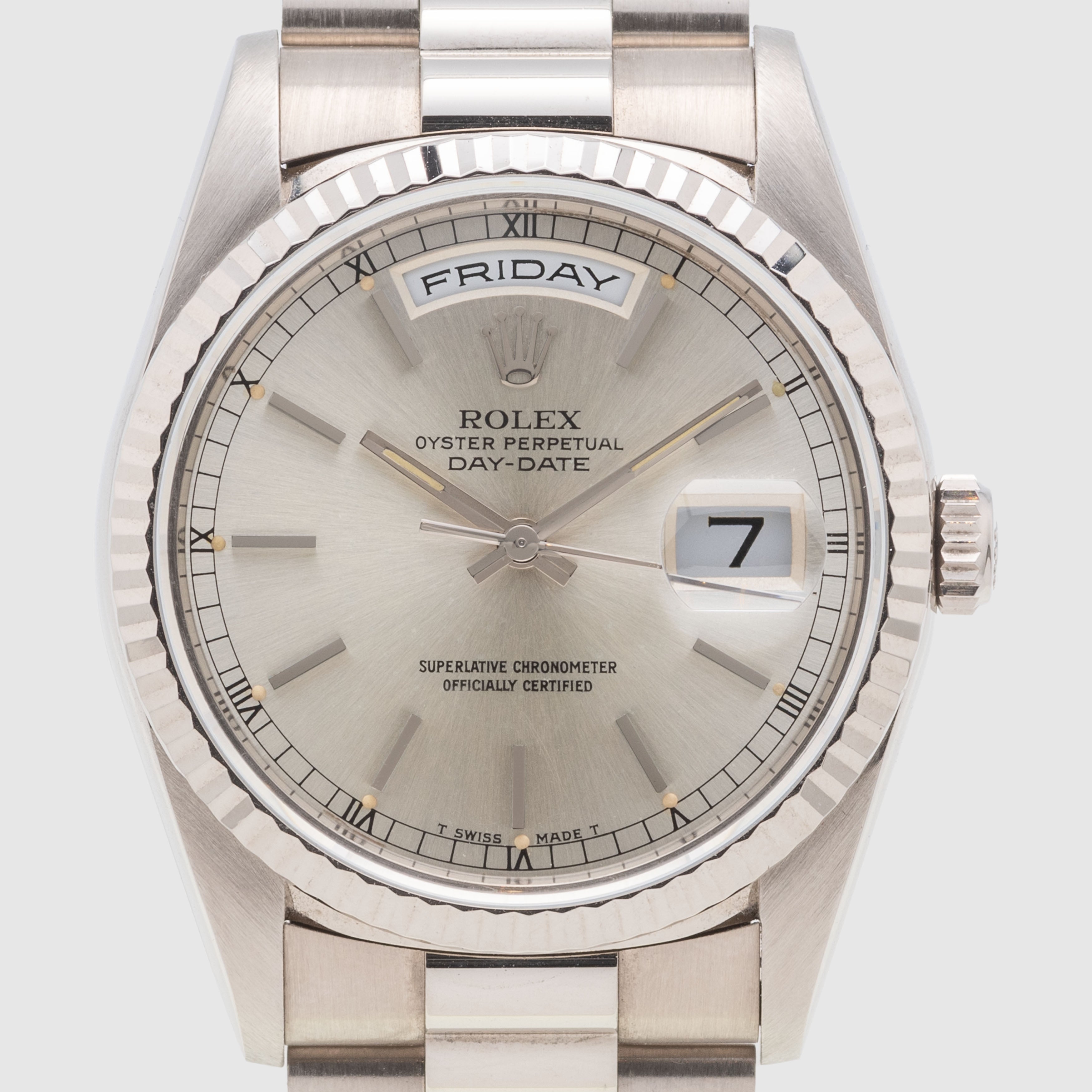 1991 Rolex Day Date White Gold Silver Dial Ref. 18239