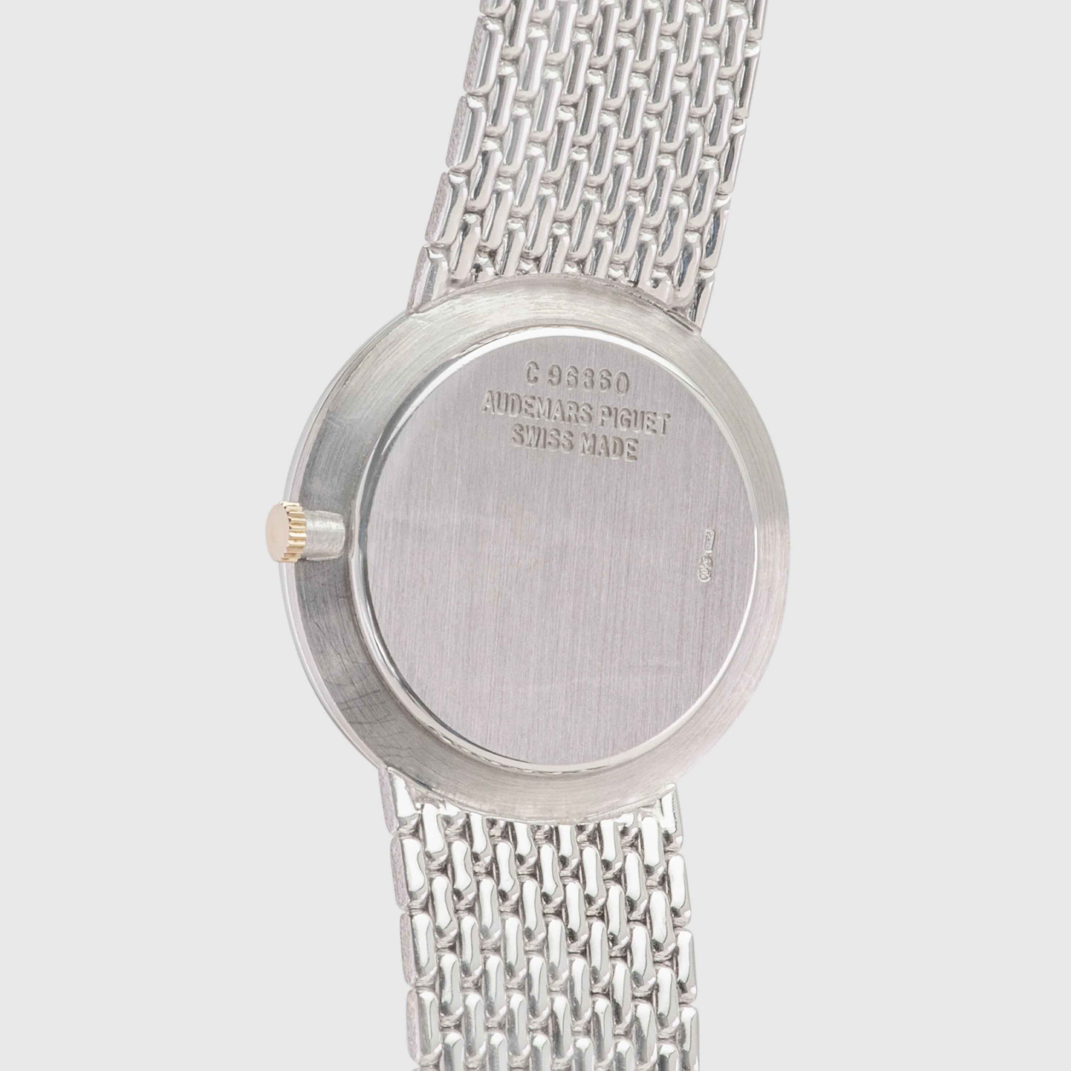 1970's Audemars Piguet Classic White Gold Factory Pavee & Sapphire Ref. 14549BC