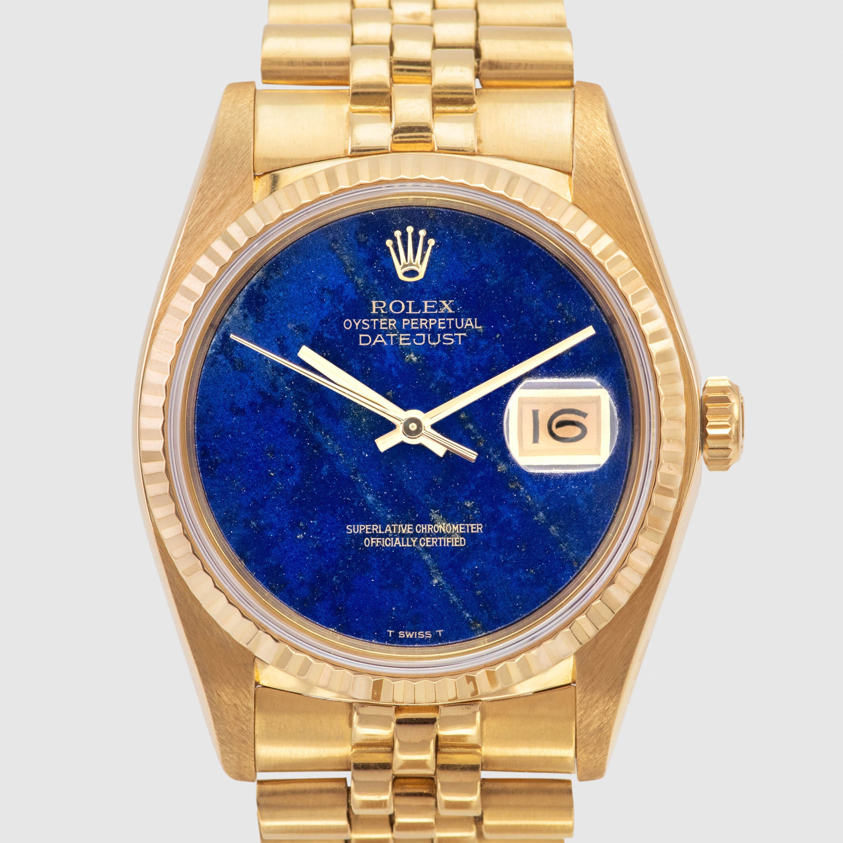 1979 Rolex Datejust 18K Yellow Gold Lapis Dial Ref. 16018 (with RSC Card & Pouch)