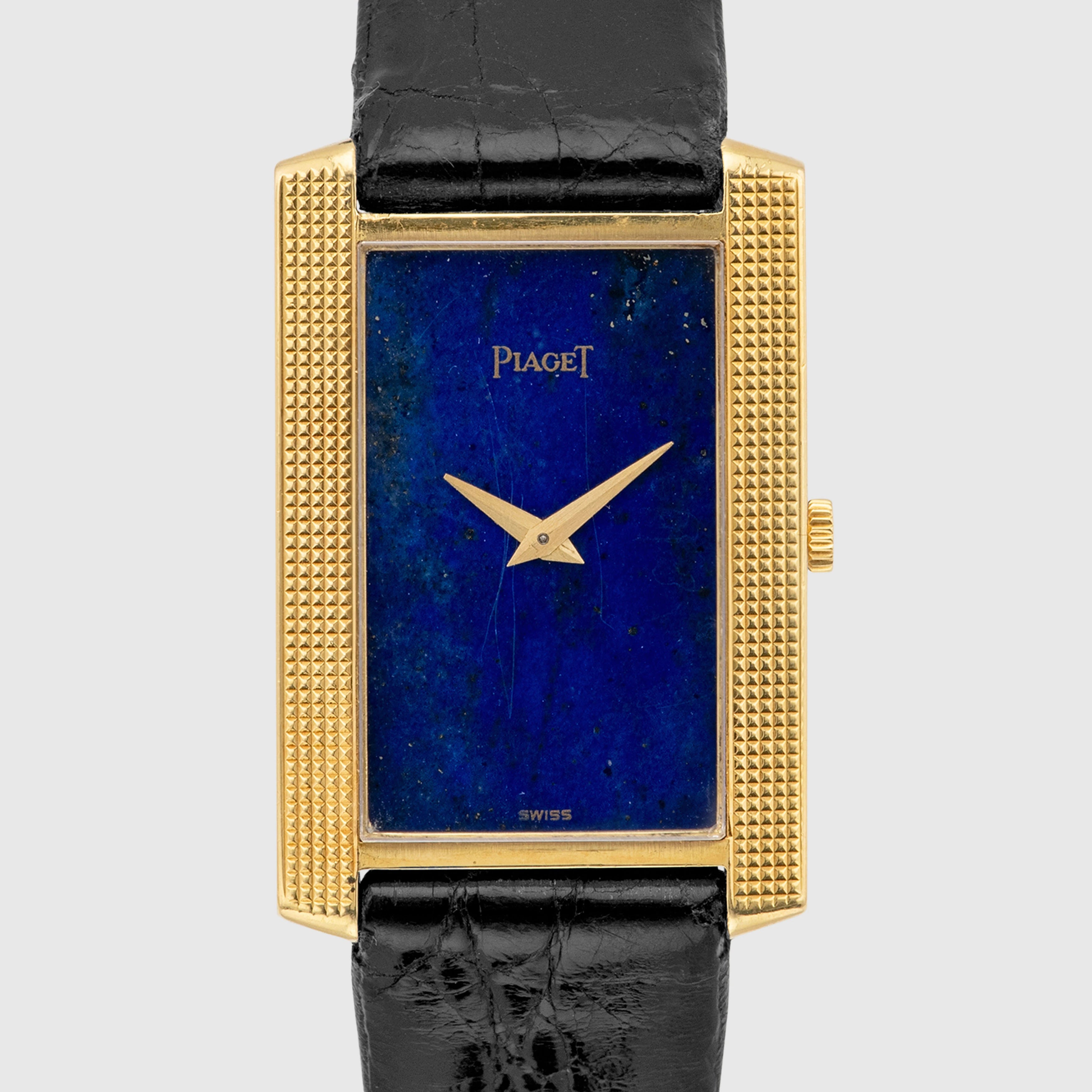 1970's Piaget Tank Yellow Gold Clous de Paris Lapis Dial Ref. 9214