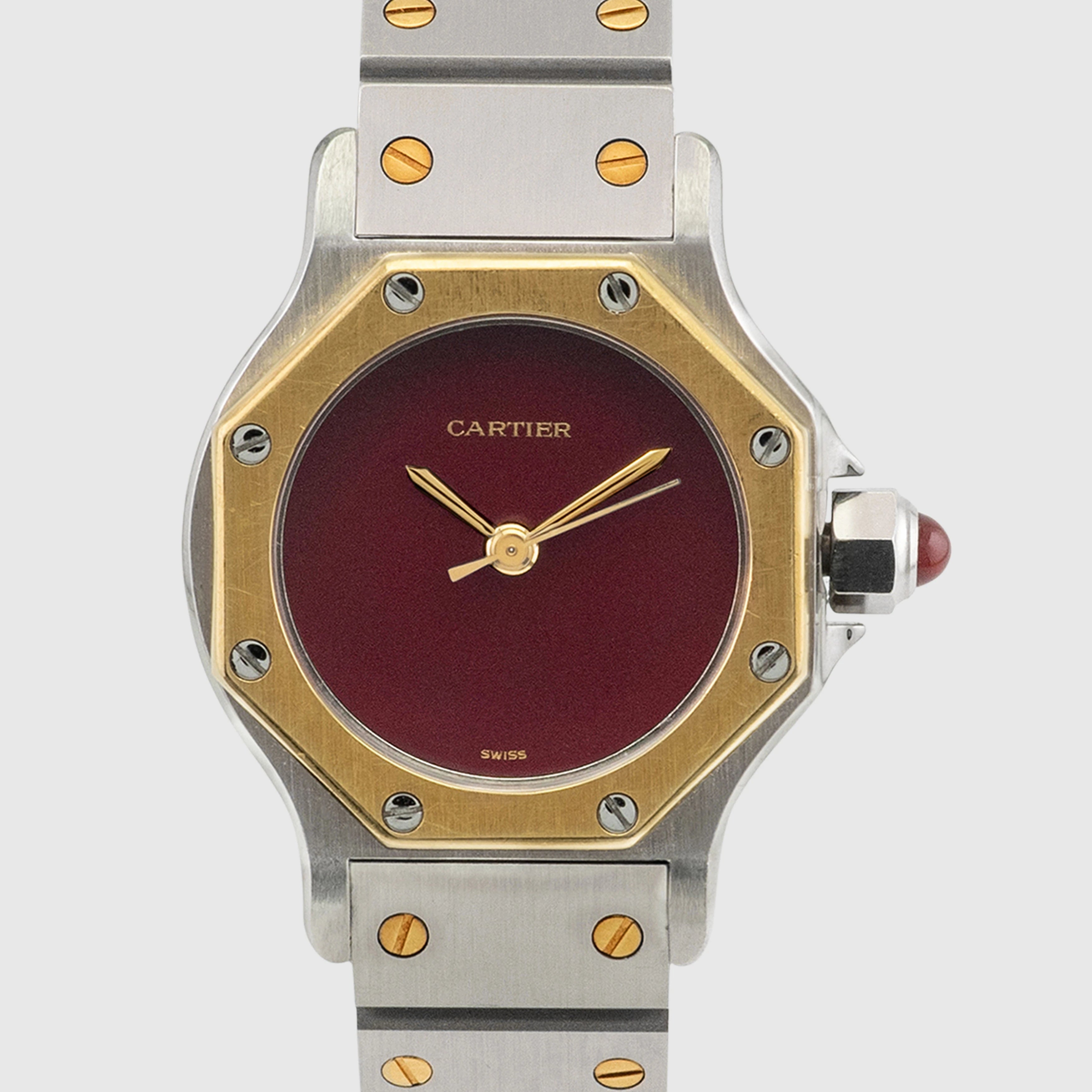 1990's Cartier Santos Octo St/G Burgundy Dial Ref. 907 (with Box & Warranty Booklet)