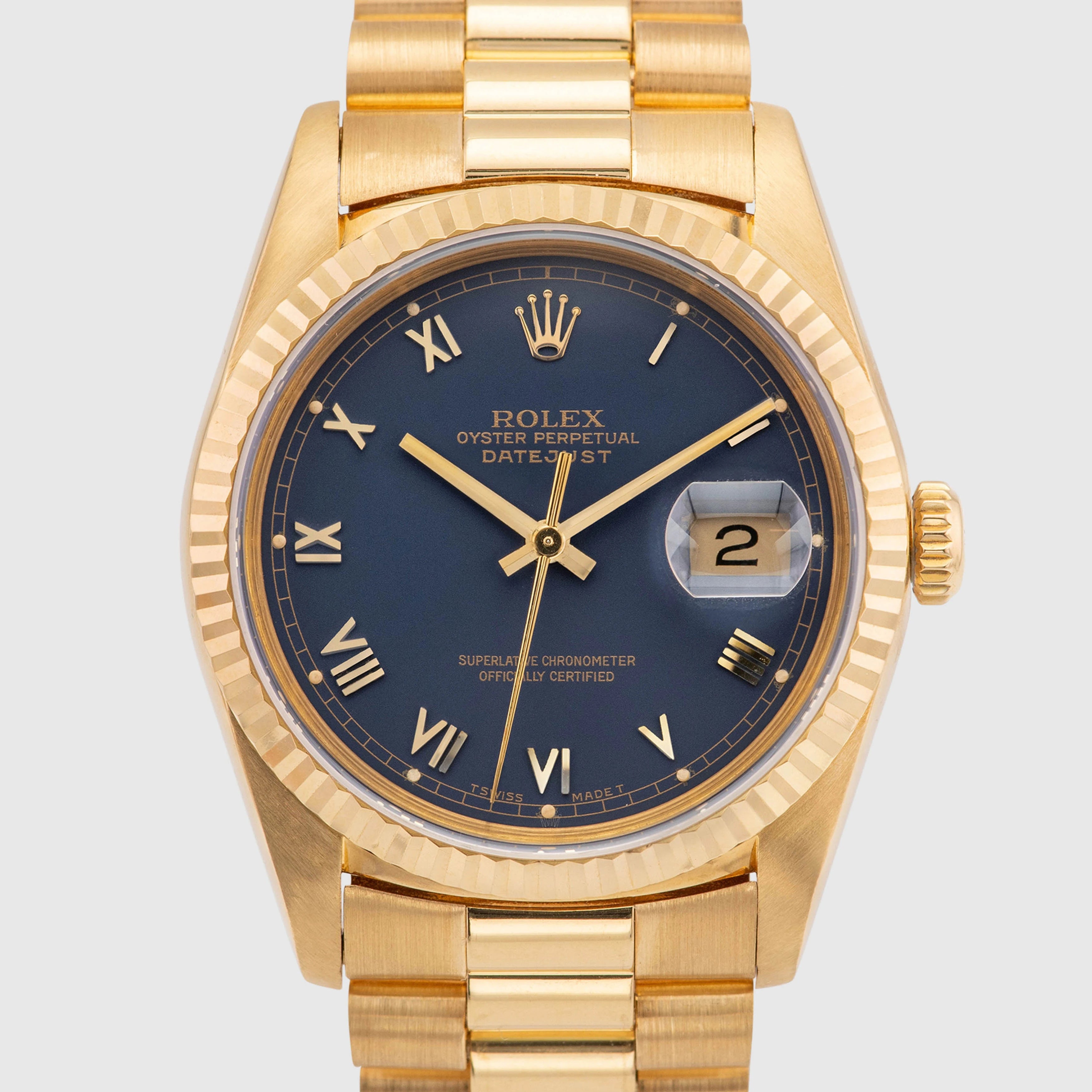 1988 Rolex Datejust 18K YG Matte Blue Roman Dial Ref. 16238