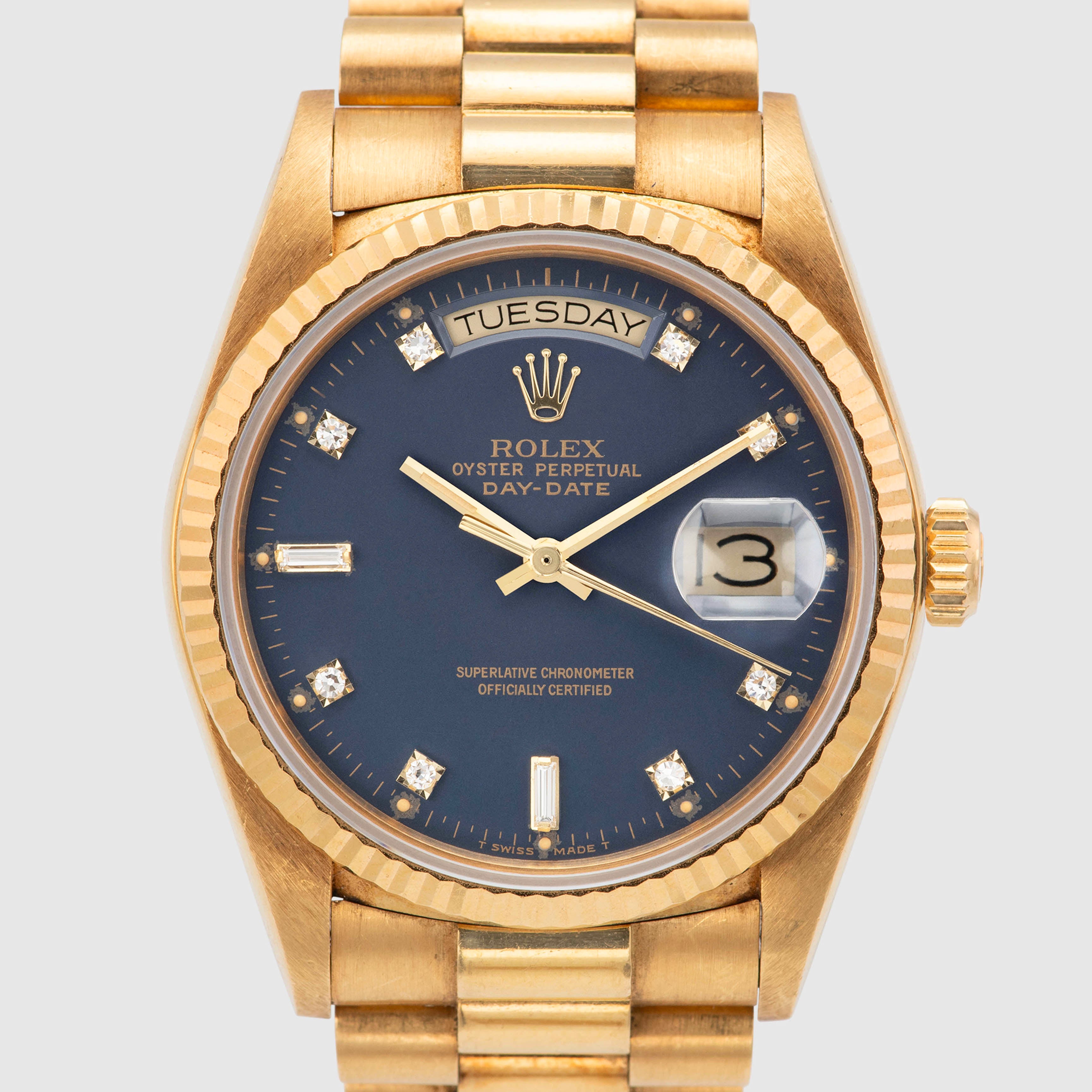 1987 Rolex Day Date Matte Blue Diamond Dial Unpolished Ref. 18038