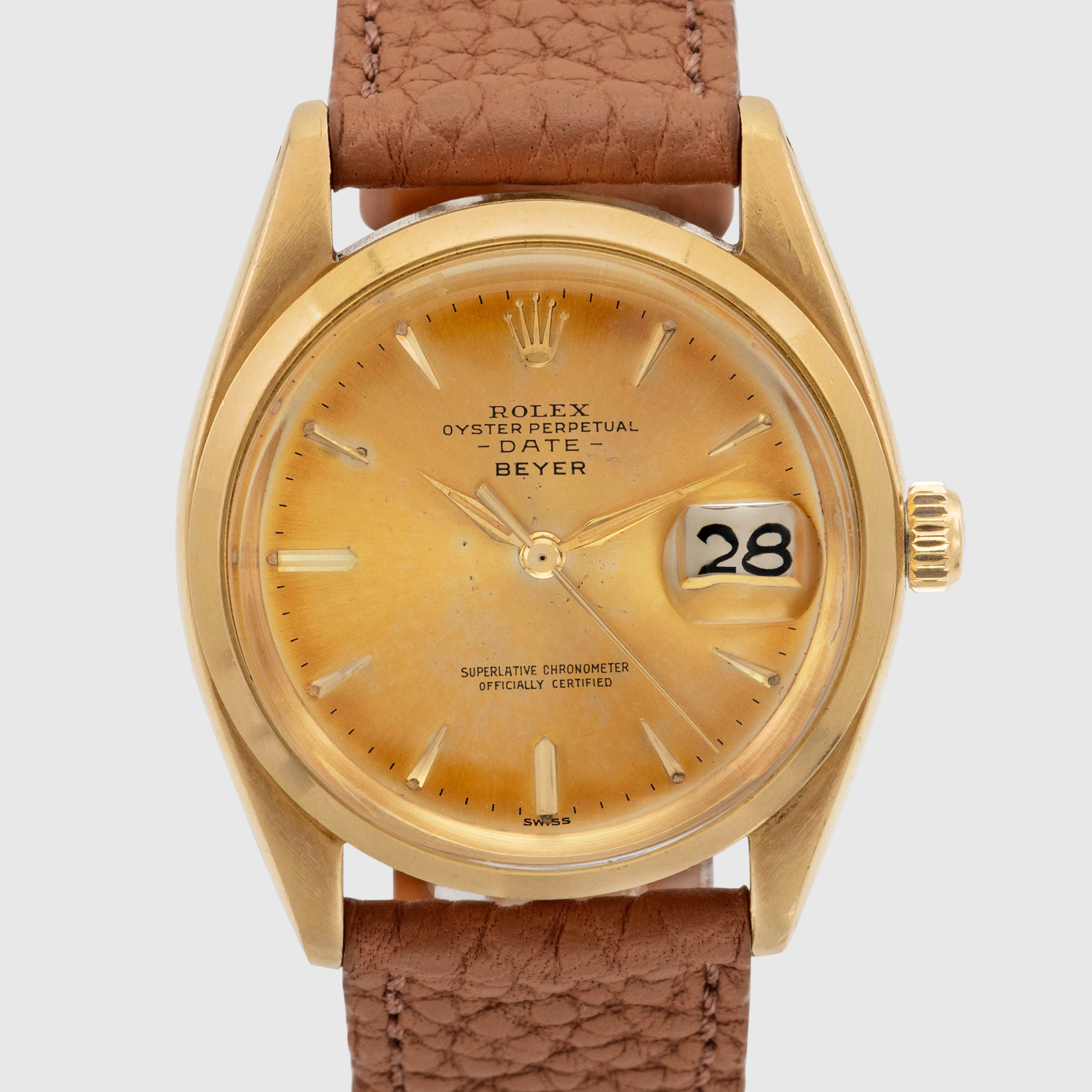 1962 Rolex Oyster Perpetual Date 18K Tropical Dial 'Beyer' Double Signed Ref. 1500