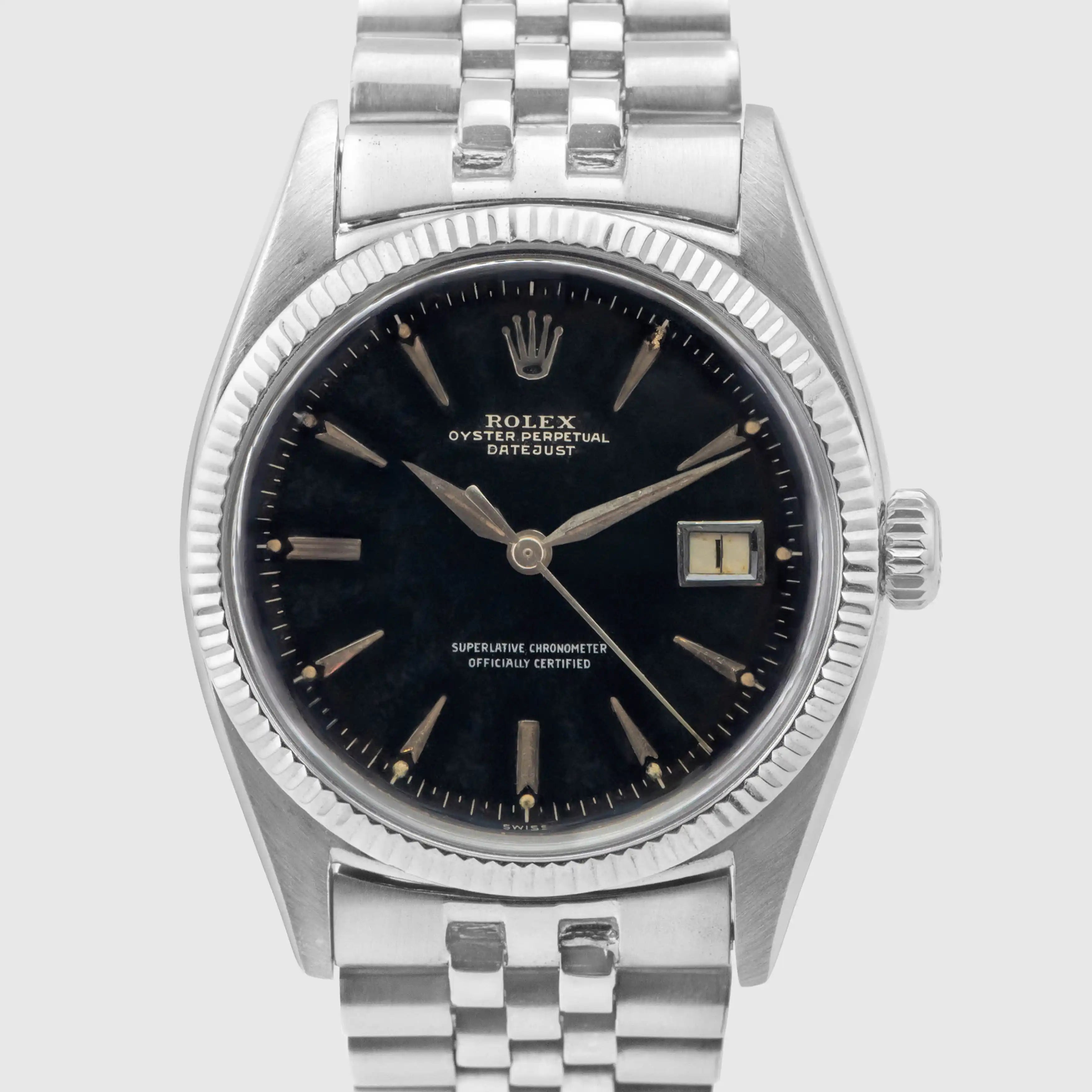 1957 Rolex Datejust White Gold Gilt Dial Rare Big Logo Jubilee Bracelet Ref. 6605