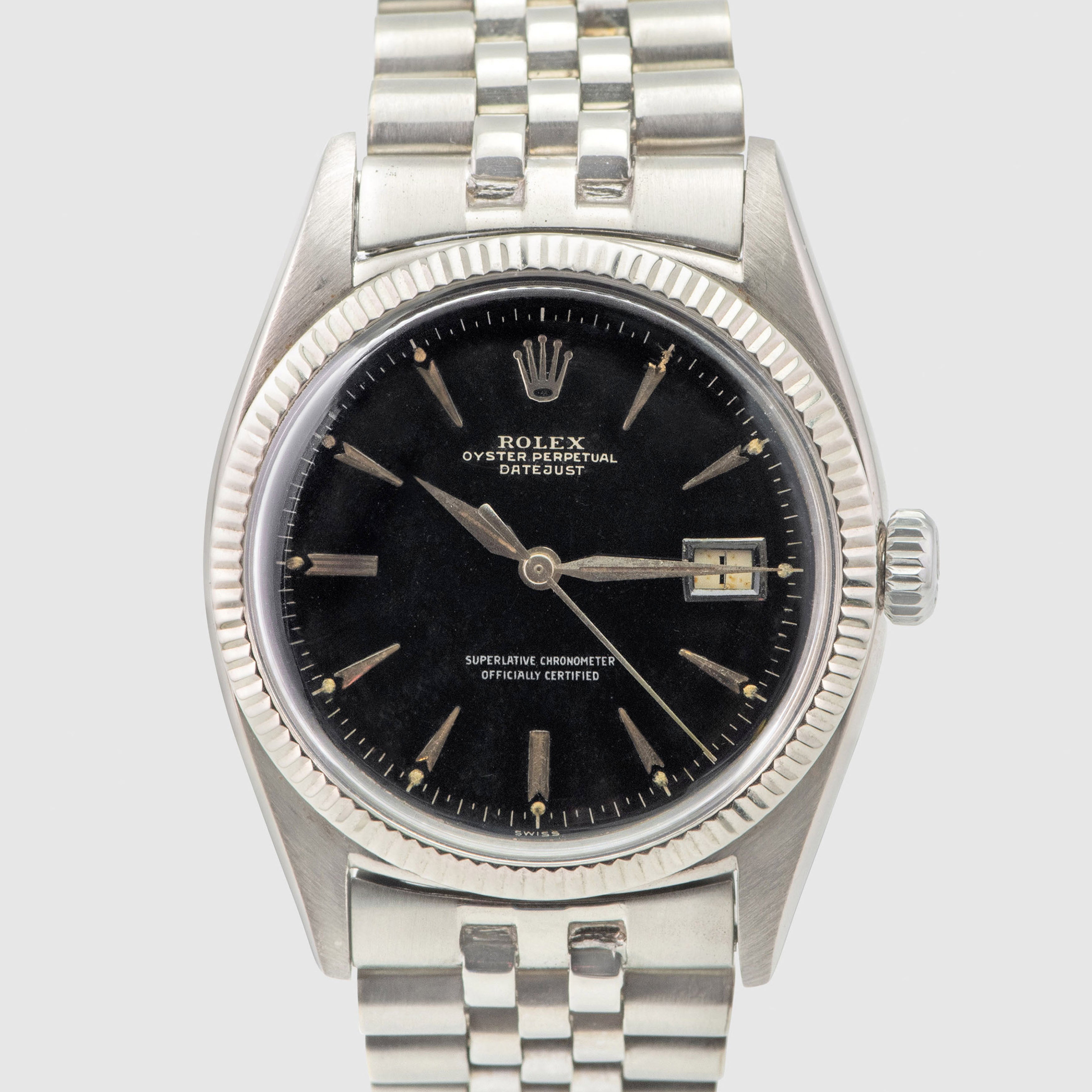 1957 Rolex Datejust White Gold Gilt Dial Rare Big Logo Jubilee Bracelet Ref. 6605
