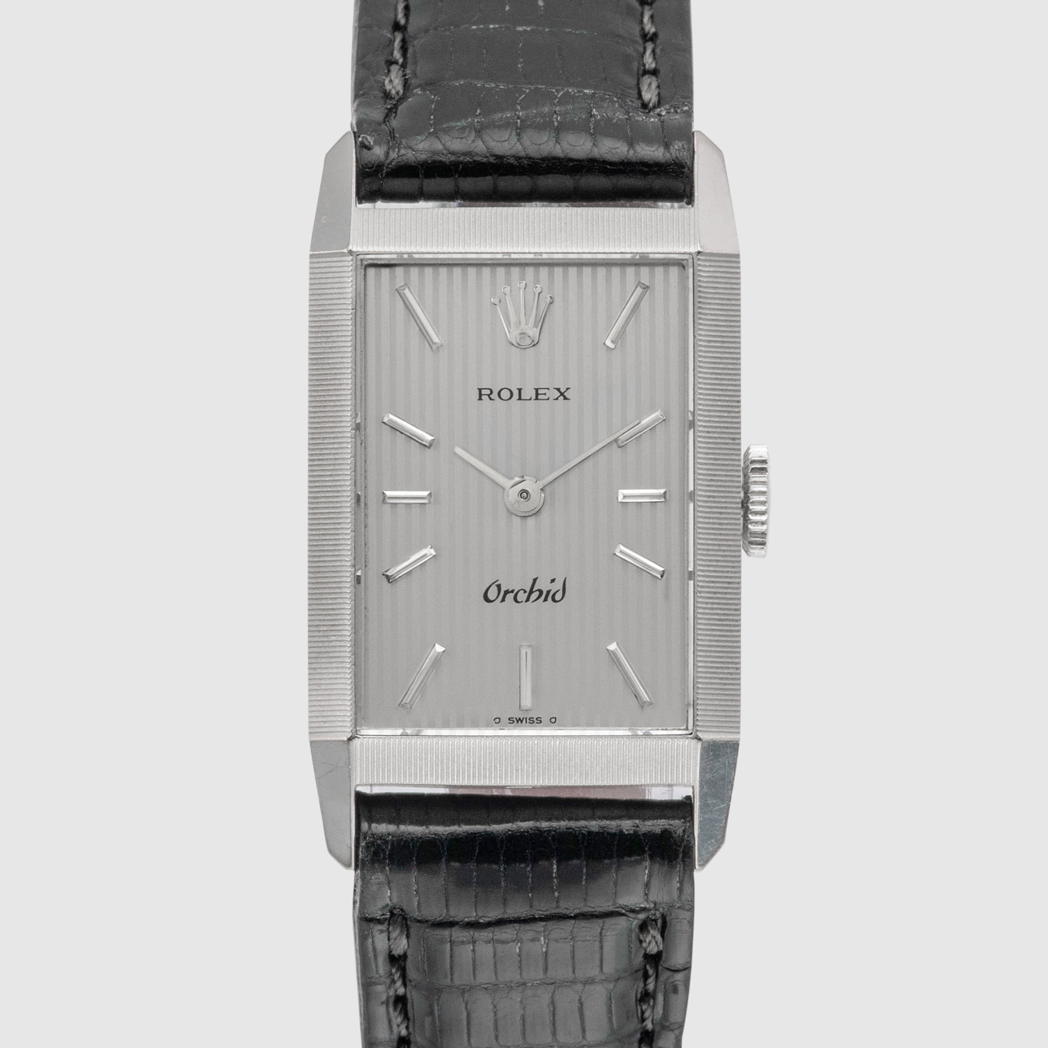 1975 Rolex Orchid 18K White Gold Grey Tapestry Dial Ref. 2677