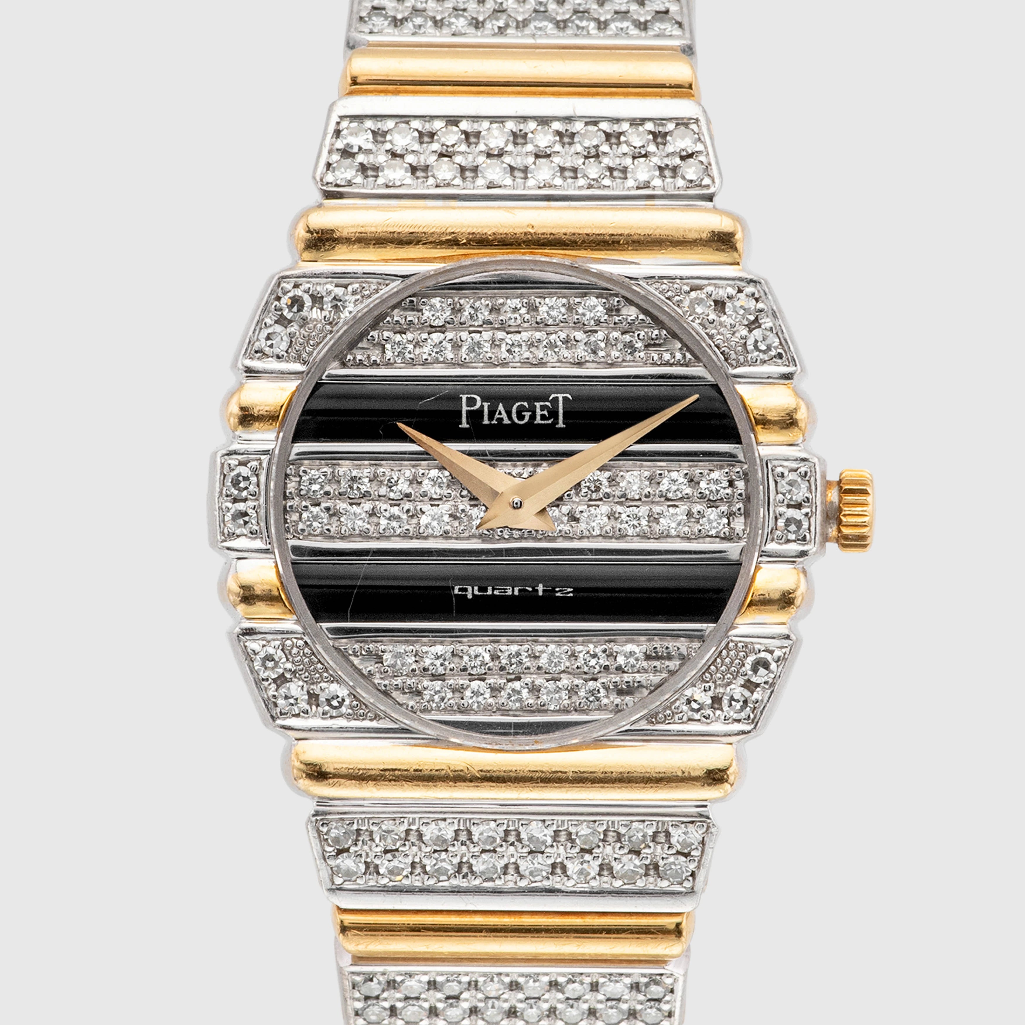 1980's Piaget Polo Lady Onyx & Diamonds Gadroon Ref. 861 C725