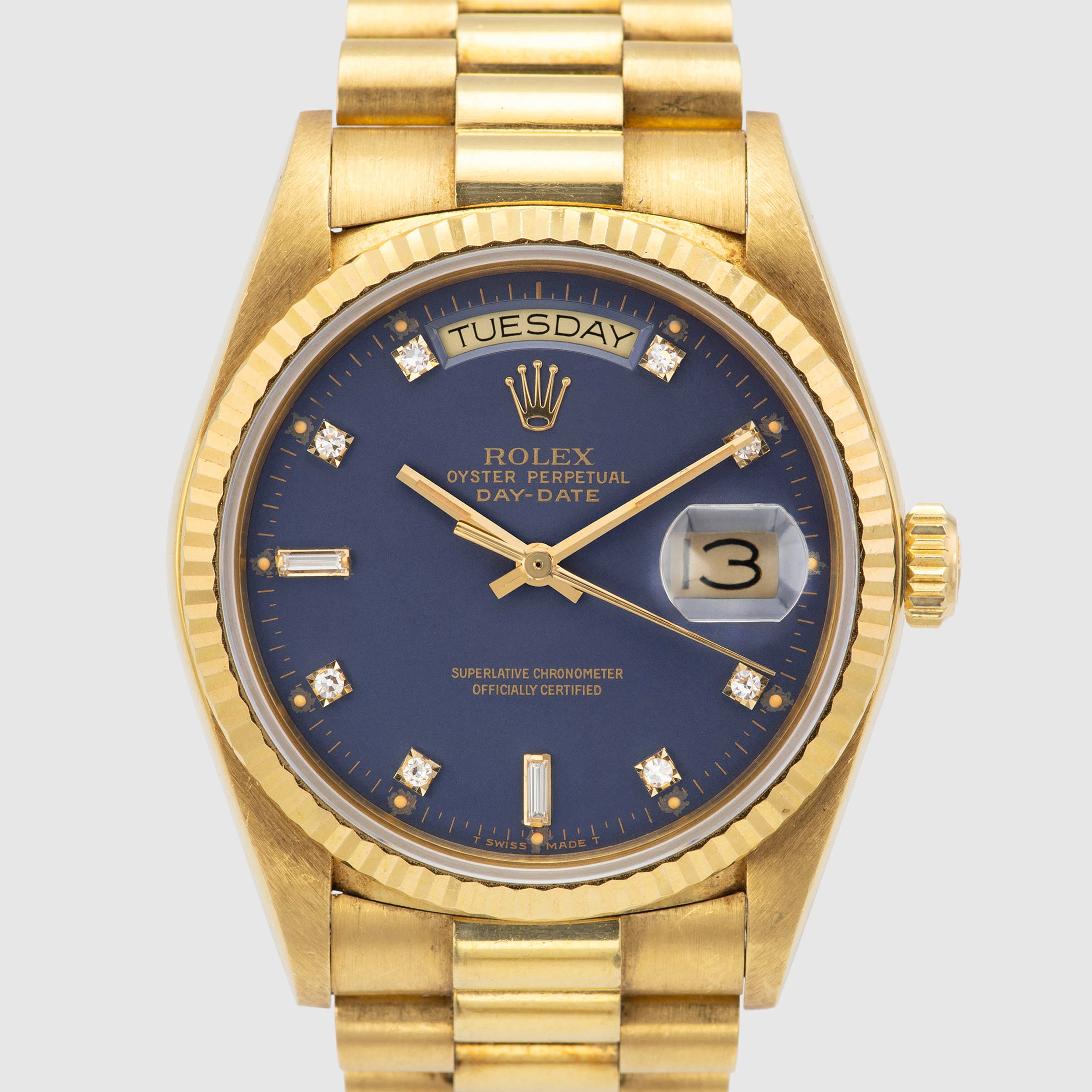 1987 Rolex Day Date Matte Blue Diamond Dial Unpolished Ref. 18038