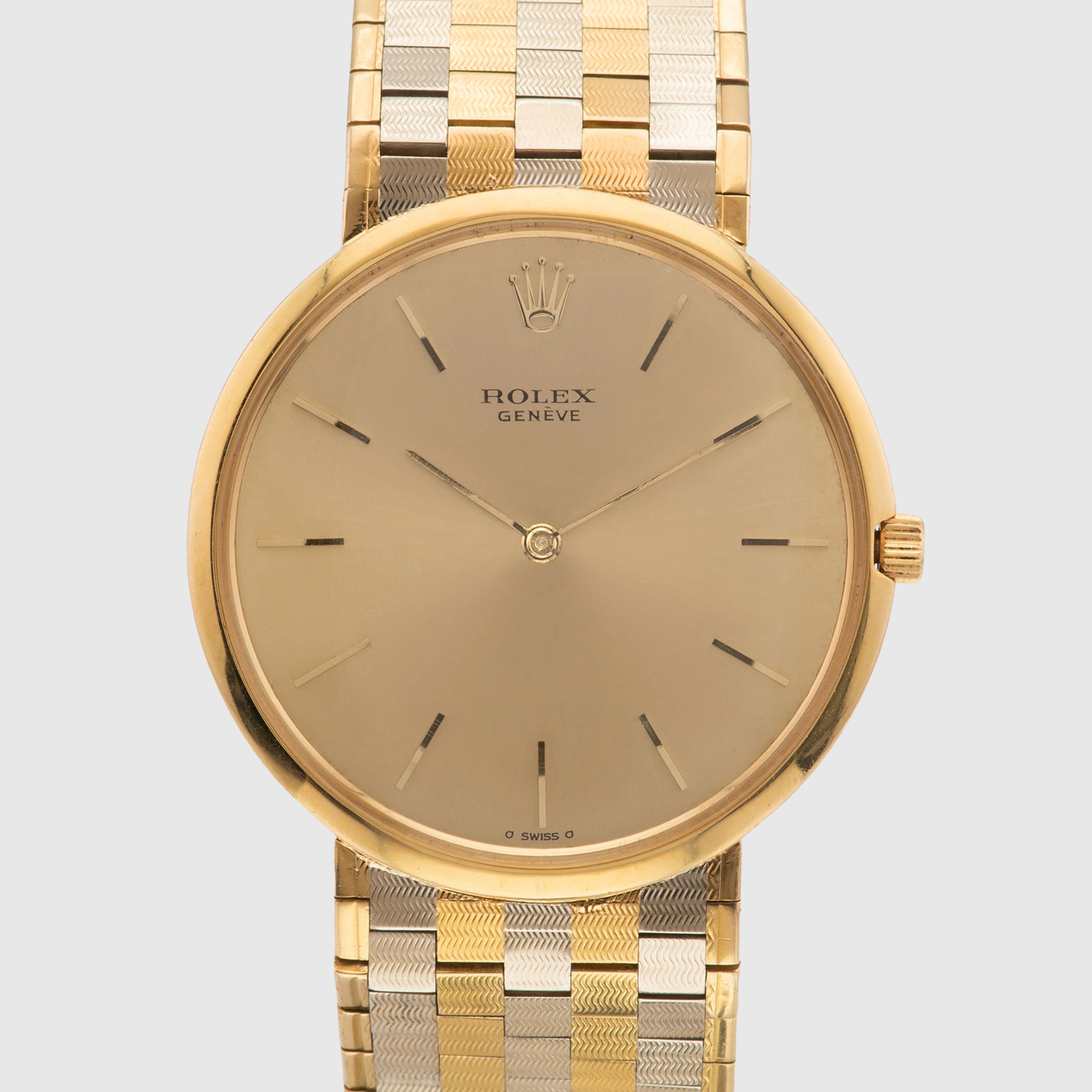 1963 Rolex Dress Watch 18K with Rare White & Yellow Gold Tile Bracelet Ref. 9944