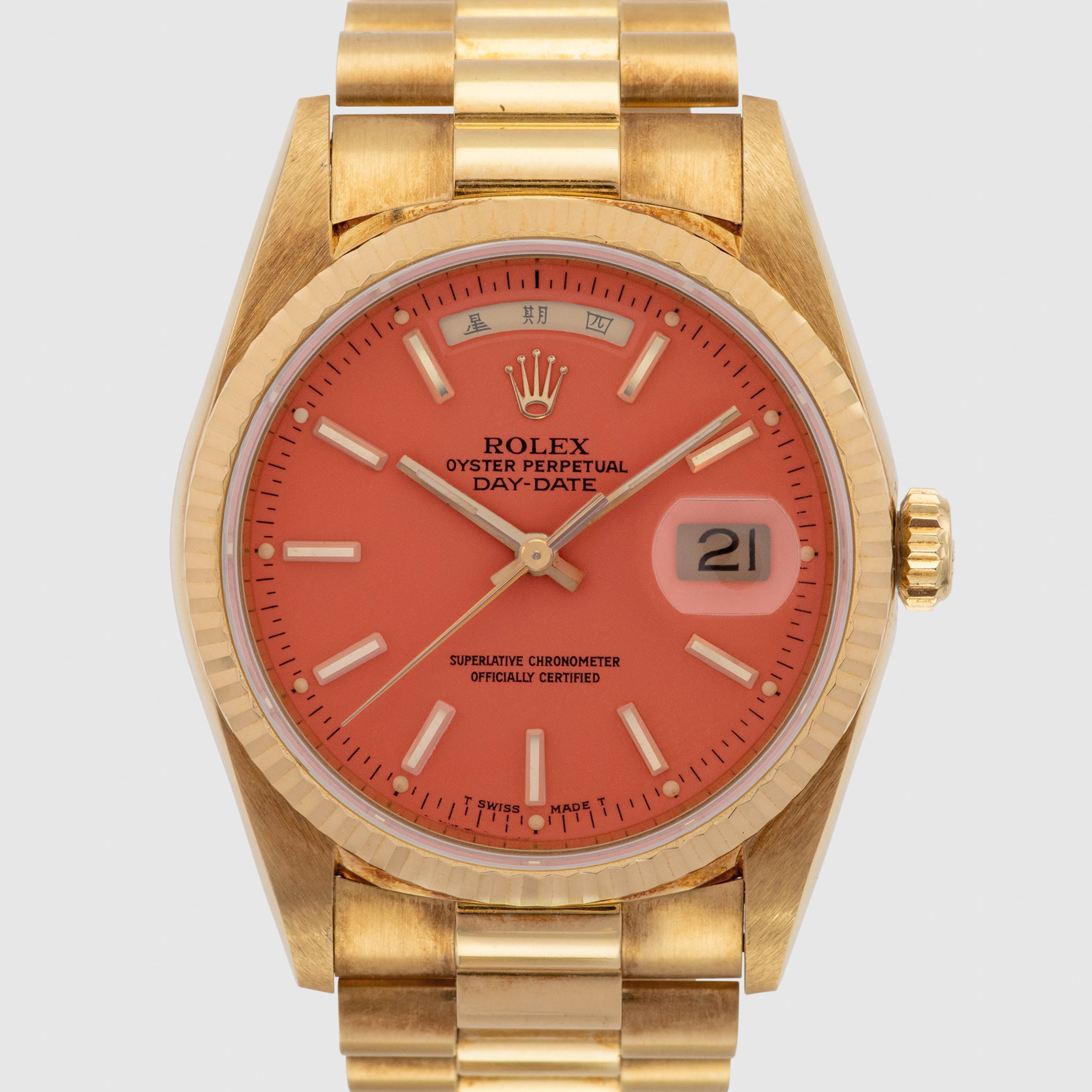 1991 Rolex Day Date Coral Stella Chinese Calendar 'Mint' Ref. 18238 (with Papers)