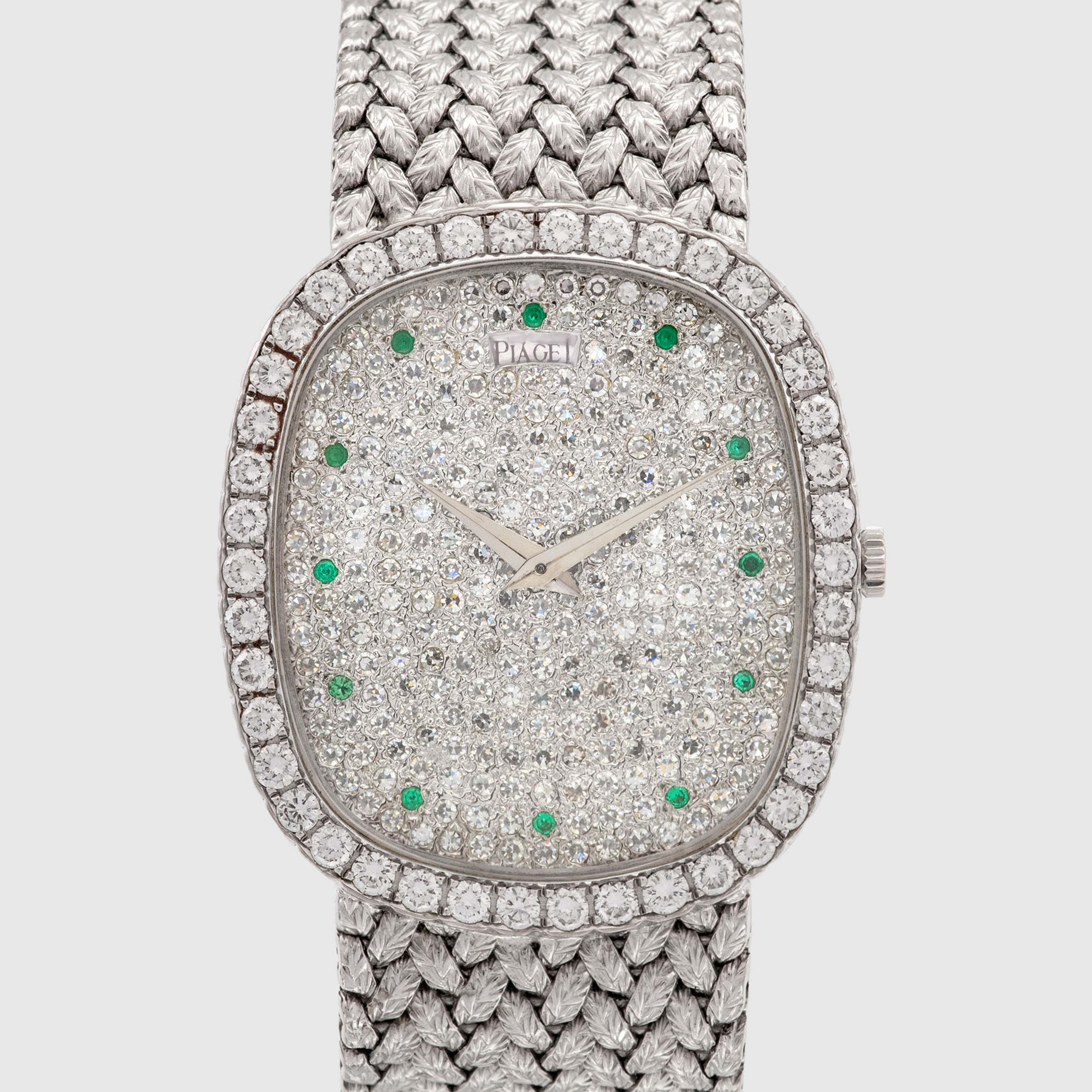 1991 Piaget Ellipse 18K White Gold Emeralds Pavee Dial Ref. 94431 D2