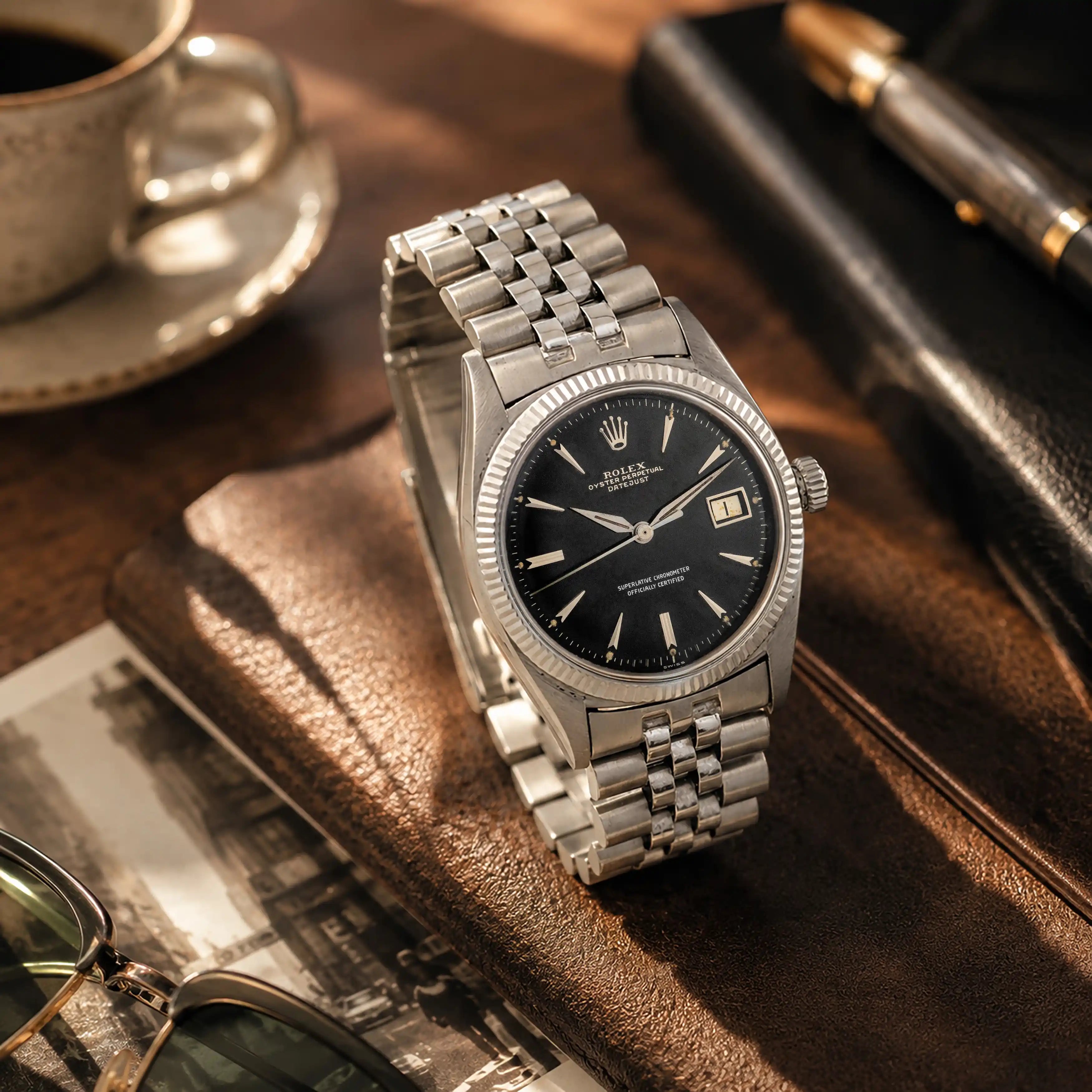 1957 Rolex Datejust White Gold Gilt Dial Rare Big Logo Jubilee Bracelet Ref. 6605