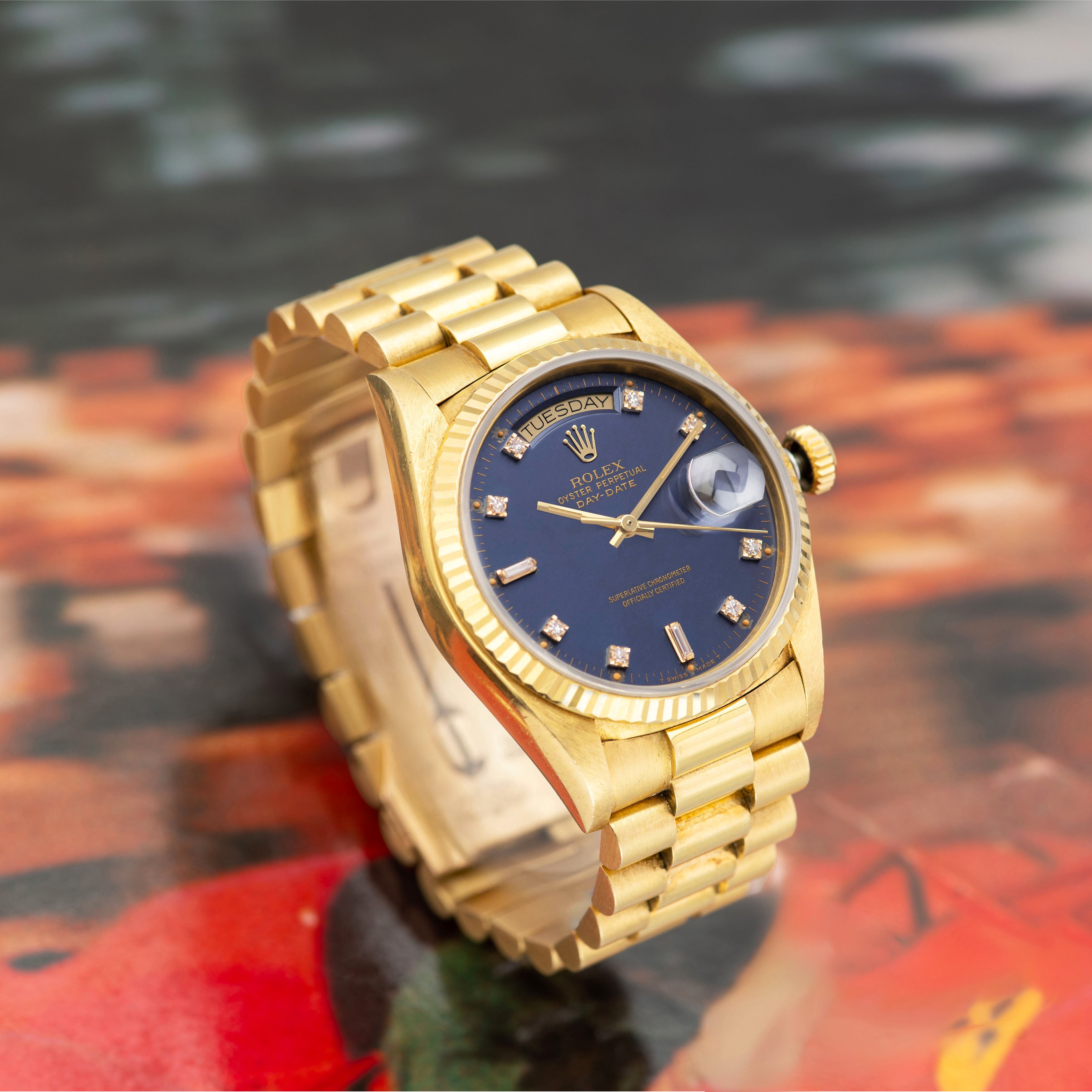 1987 Rolex Day Date Matte Blue Diamond Dial Unpolished Ref. 18038
