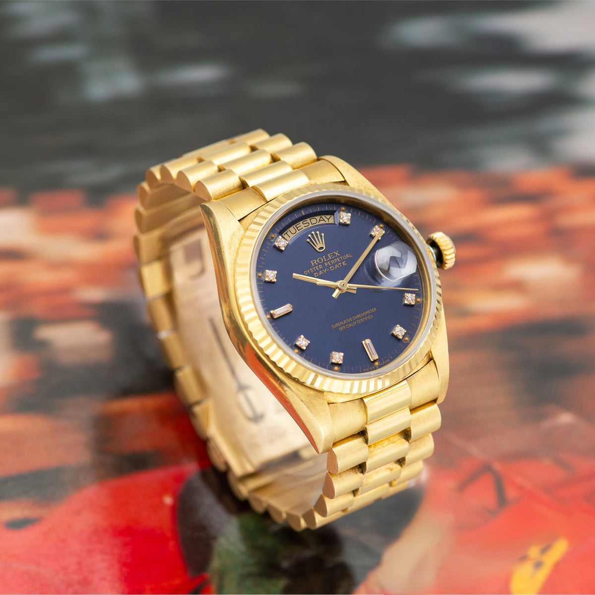 1987 Rolex Day Date Matte Blue Diamond Dial Unpolished Ref. 18038