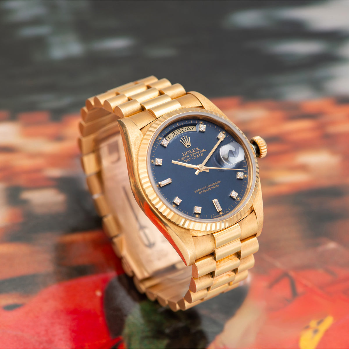 1987 Rolex Day Date Matte Blue Diamond Dial Unpolished Ref. 18038