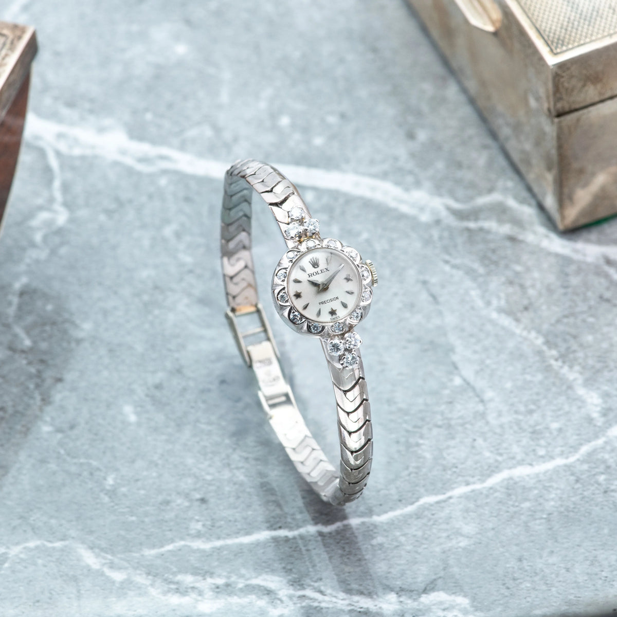 1956 Rolex Lady Precision 18k White Gold with Stelline Silver Dial Ref. 9196