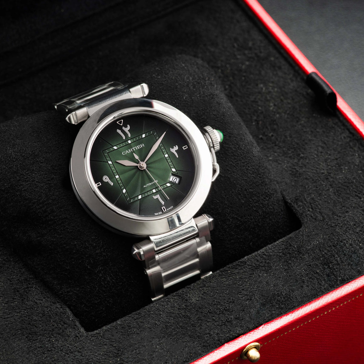 2021 Cartier Pasha Green Arabic Hindi Dial 'NEW' Ref. WSPA0022 (Full Set)