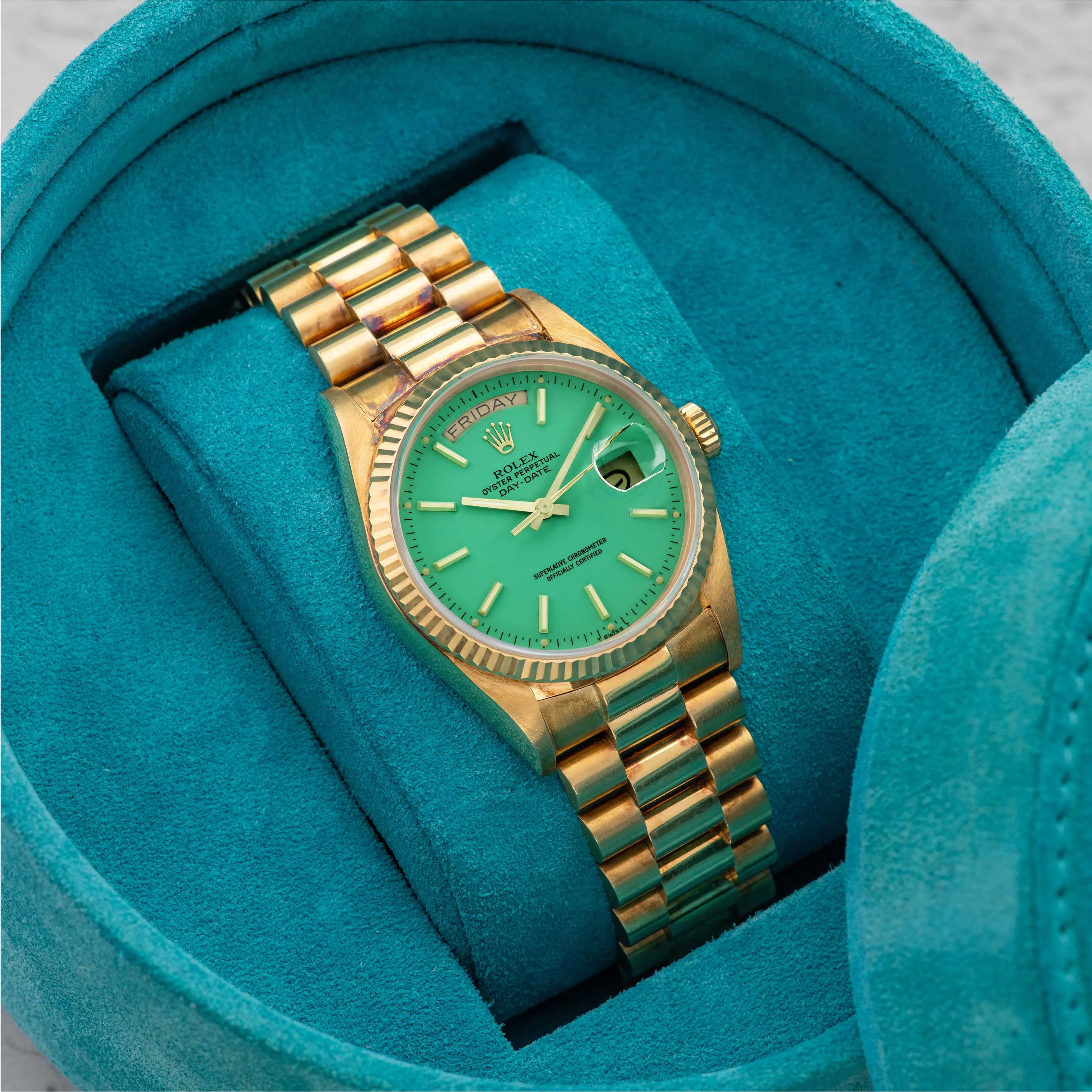 1986 Rolex Day Date Seafoam Stella dial 'Mint' Ref. 18038