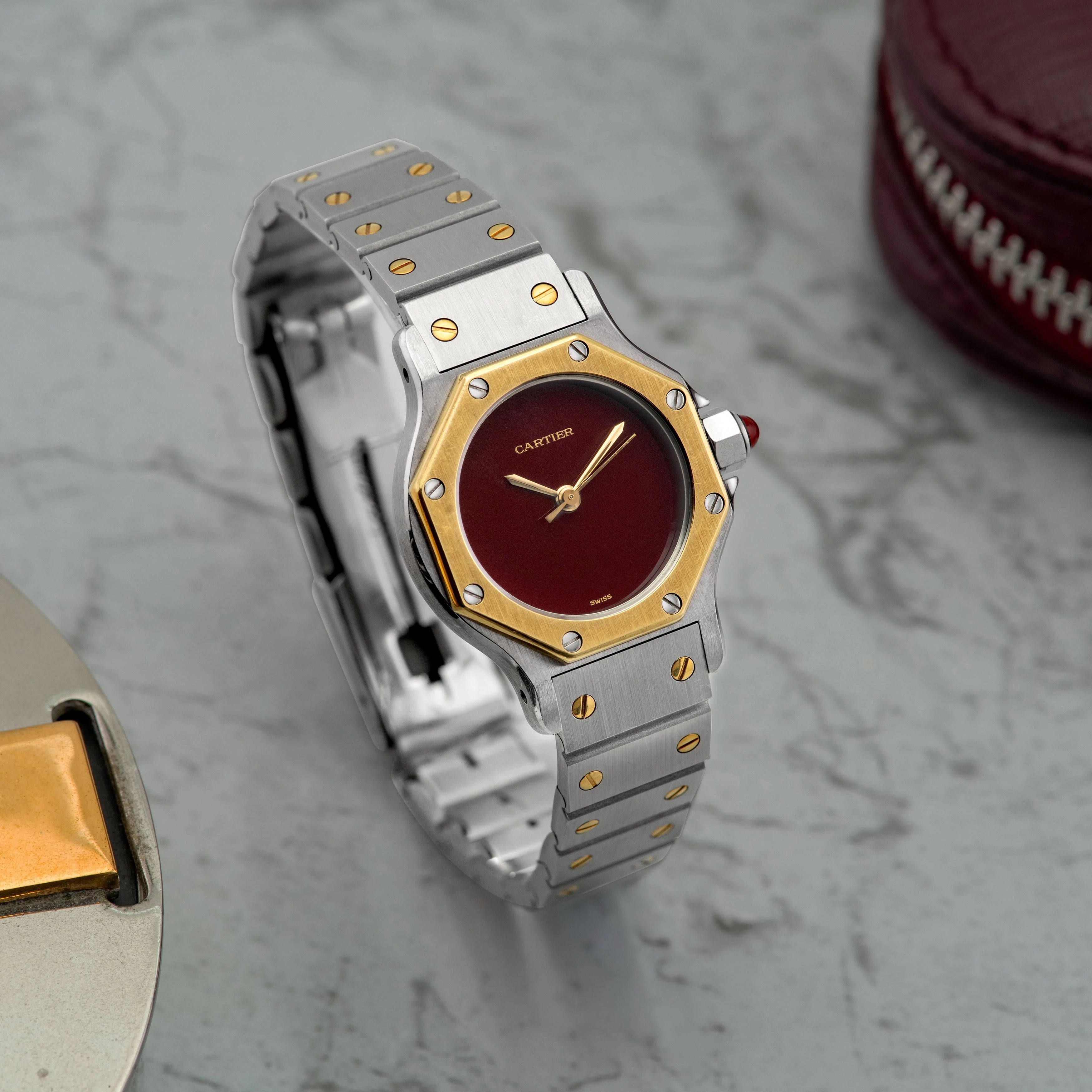 1990's Cartier Santos Octo St/G Burgundy Dial Ref. 907 (with Box & Warranty Booklet)