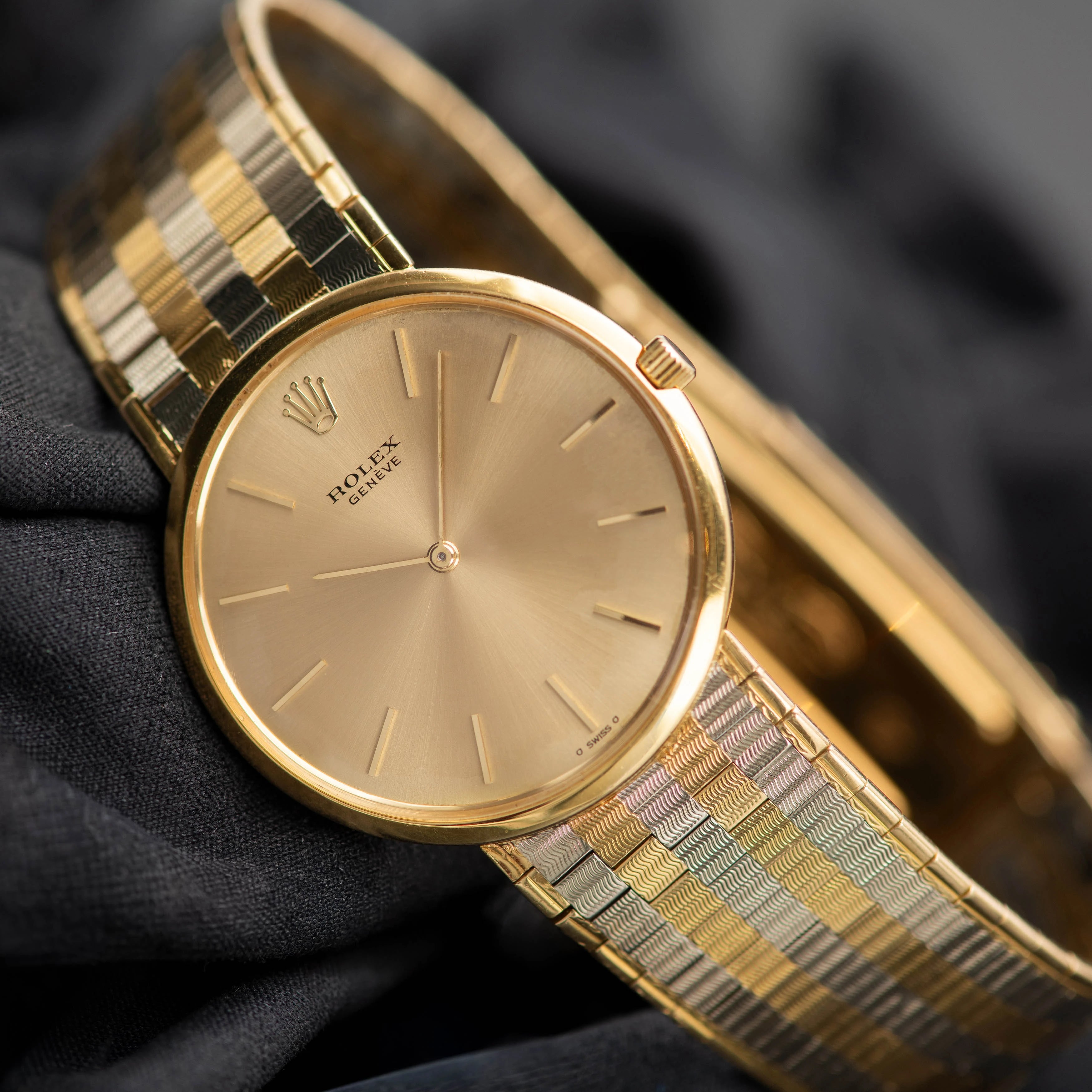 1963 Rolex Dress Watch 18K with Rare White & Yellow Gold Tile Bracelet Ref. 9944