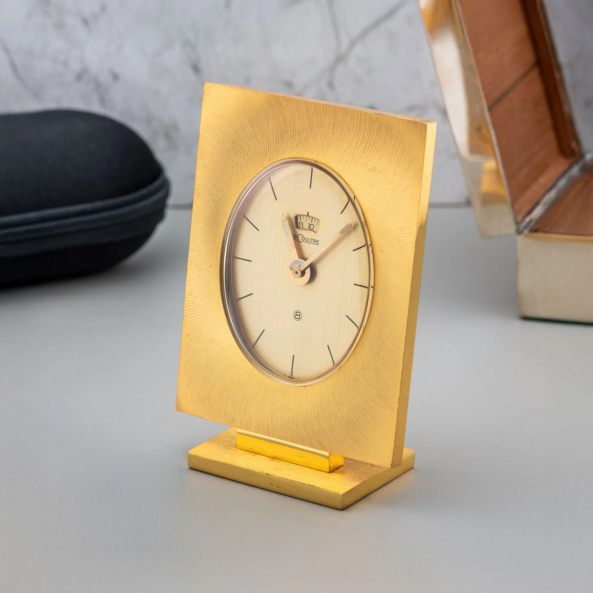Lecoultre Mini Rectangular Table clock in Brass