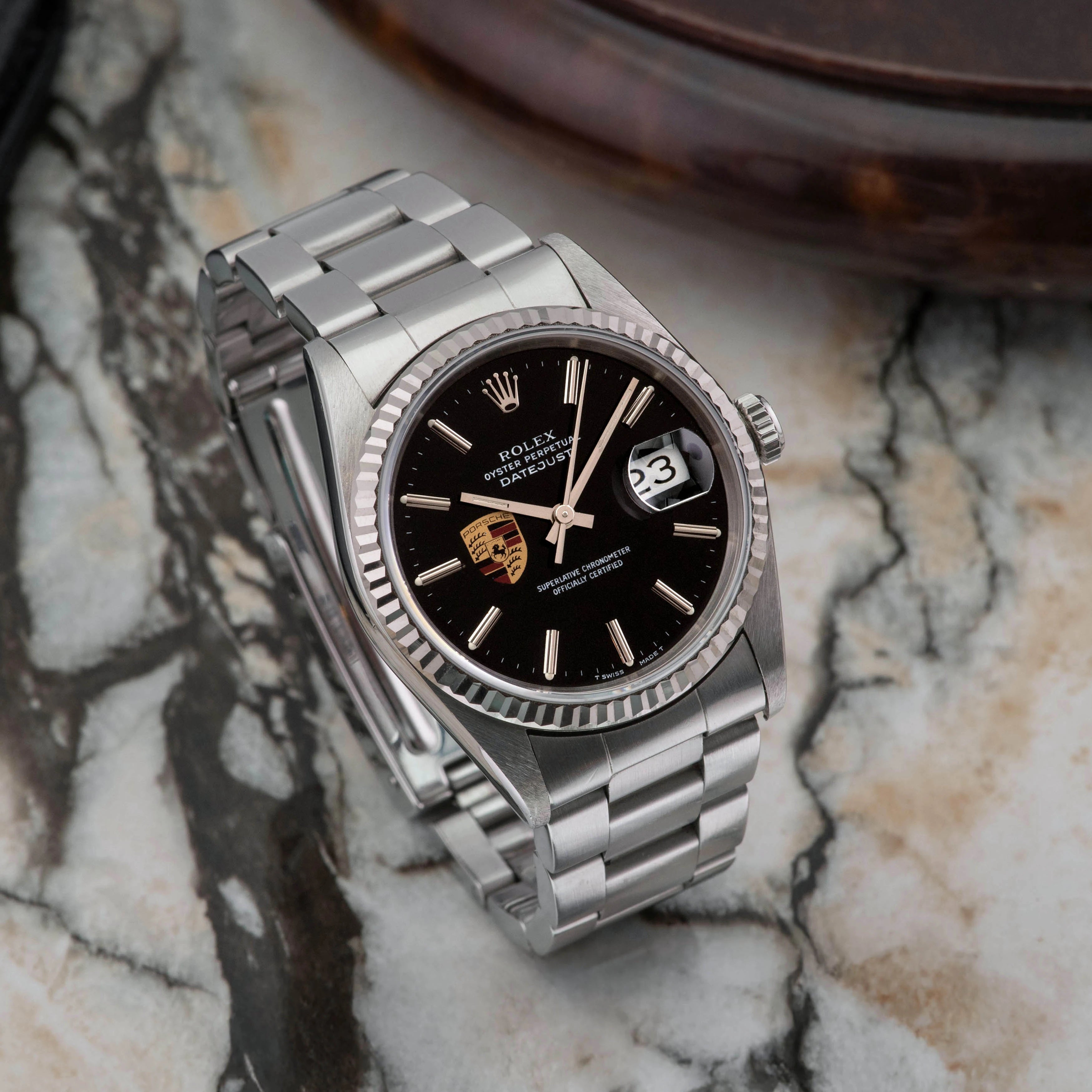 Rolex Datejust Porsche logo with Enamel case back Ref. 16234 (with Papers)