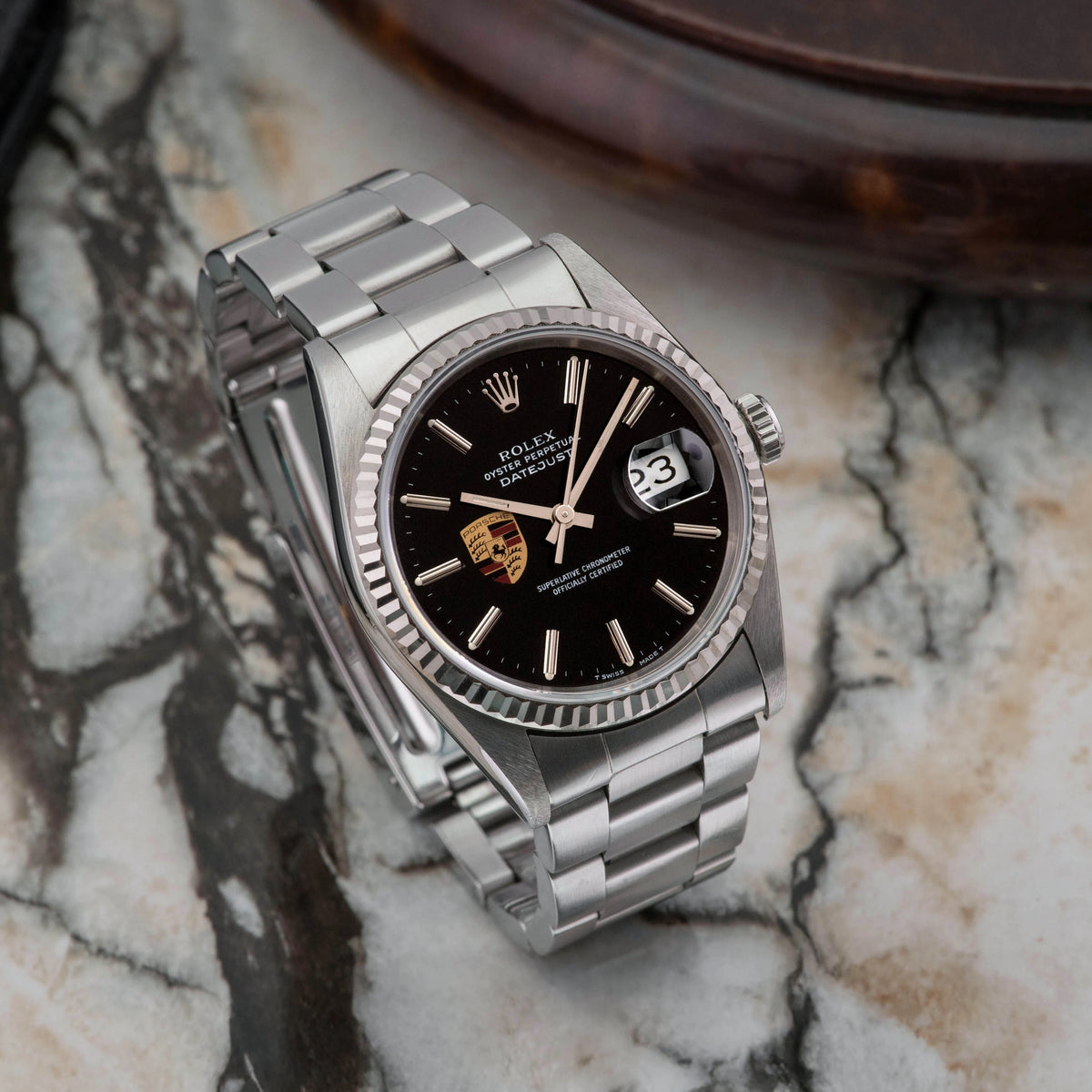 Rolex Datejust Porsche logo with Enamel case back Ref. 16234 (with Papers)