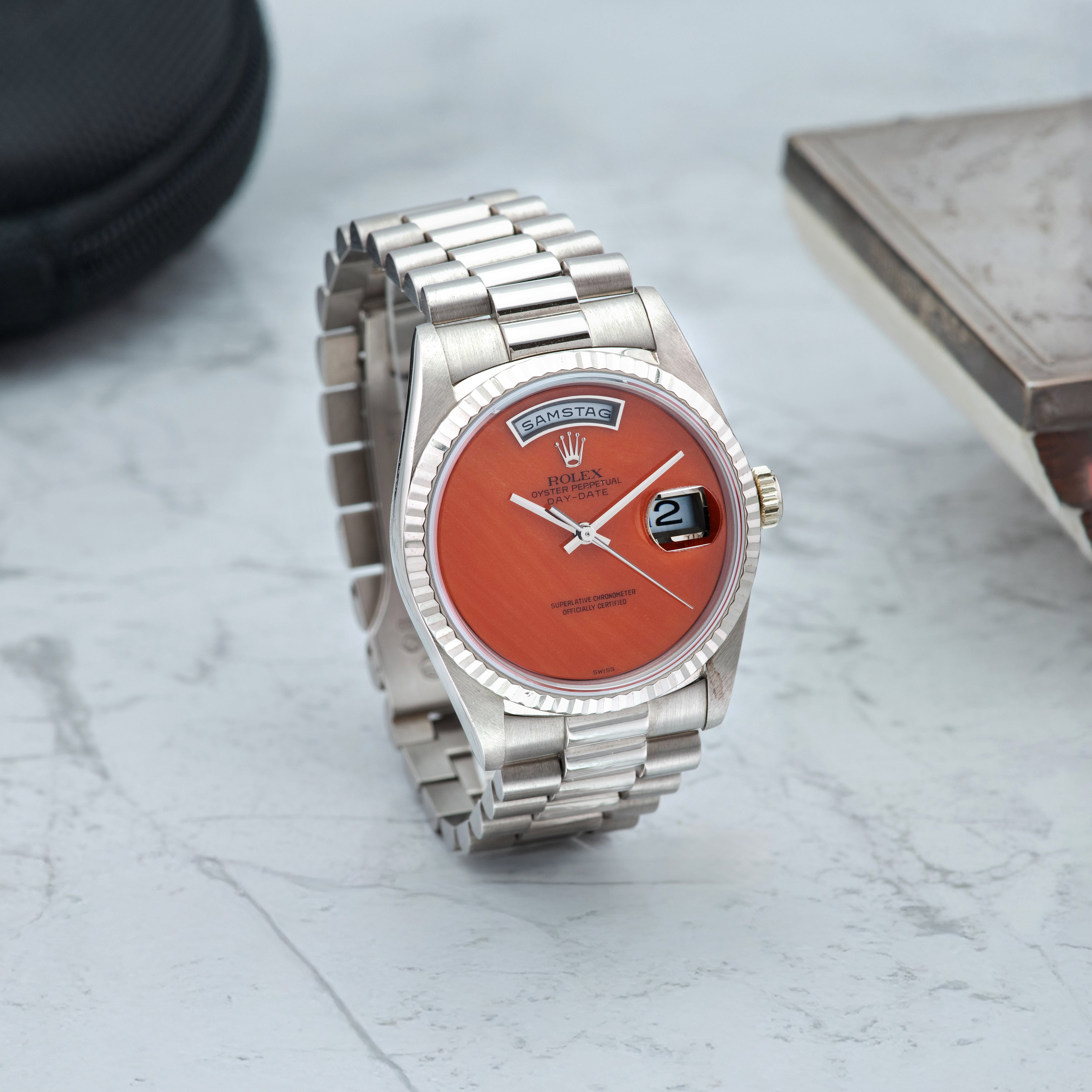 1995 Rolex Day Date White Gold Coral Ref. 18239