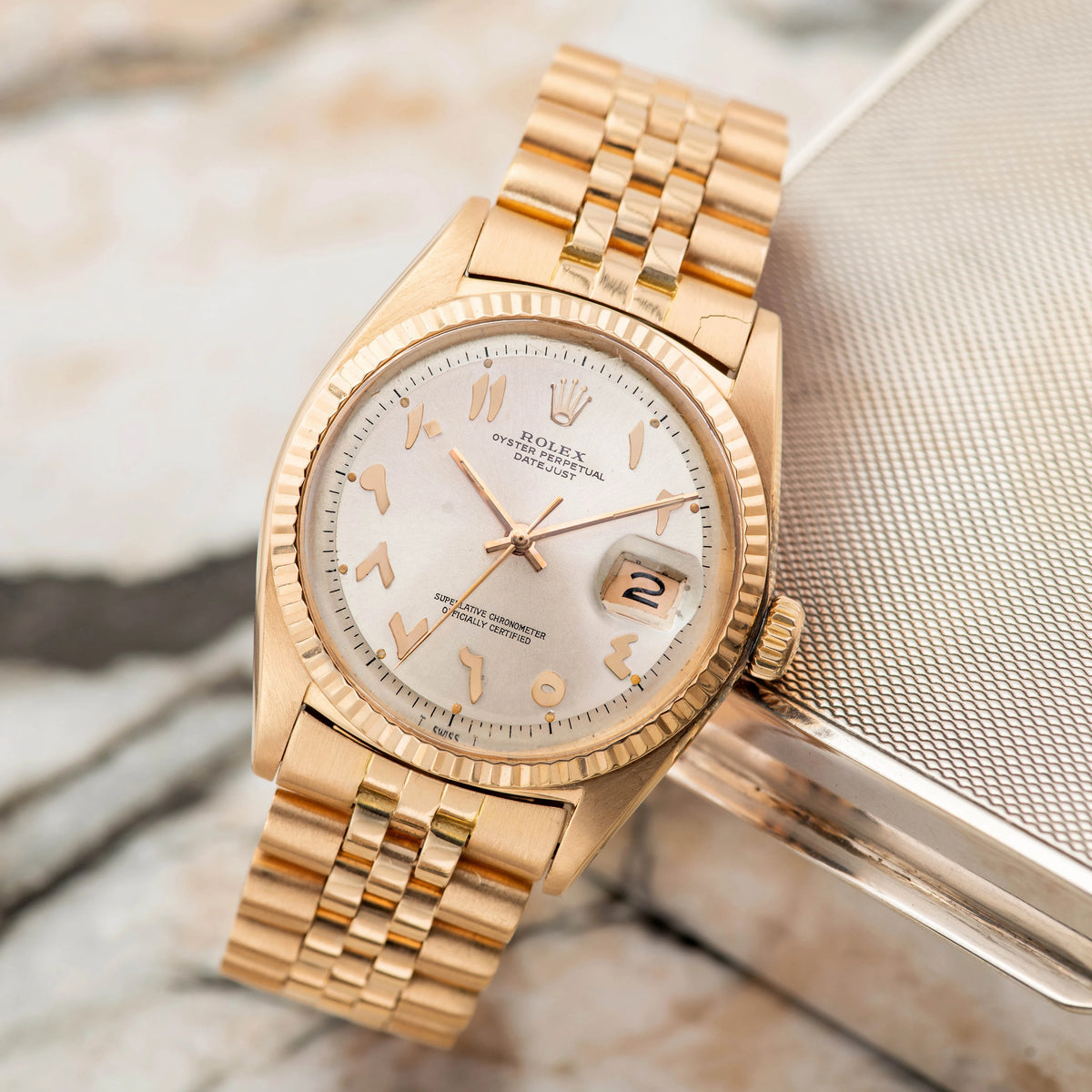 1969 Rolex Datejust Pink Gold Rare Arabic Hindi Dial Ref. 1601