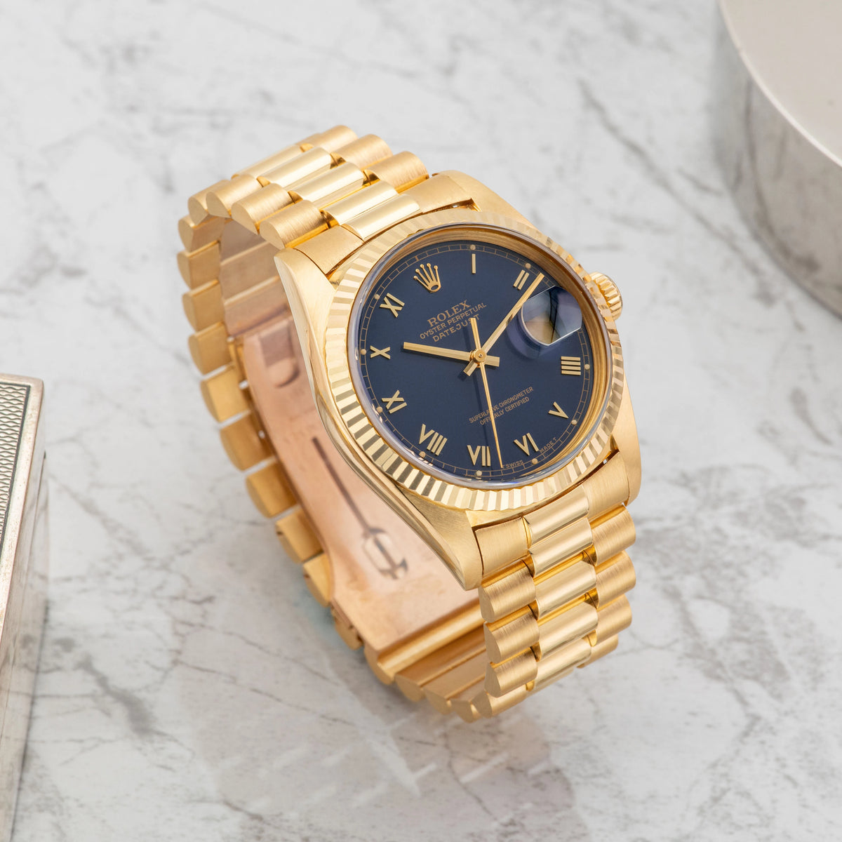 1988 Rolex Datejust 18K YG Matte Blue Roman Dial Ref. 16238