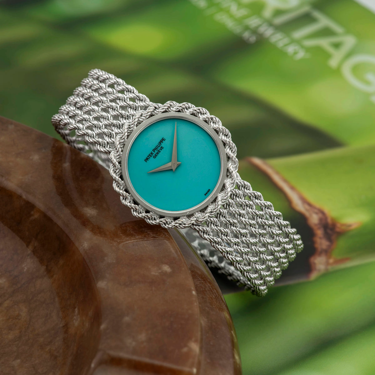 1977 Patek Philippe Lady Dress Watch White Gold Turquoise Stone Dial Ref. 4282