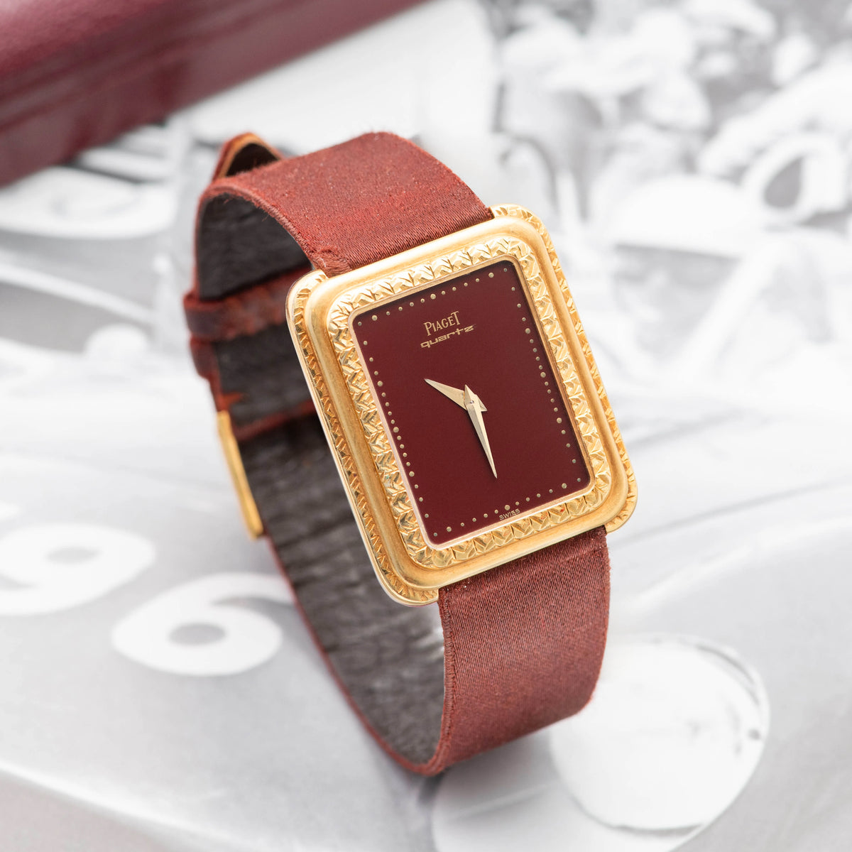 1970's Piaget Protocole Burgundy Dial Yellow Gold Ref. 74121 (with Special Box)