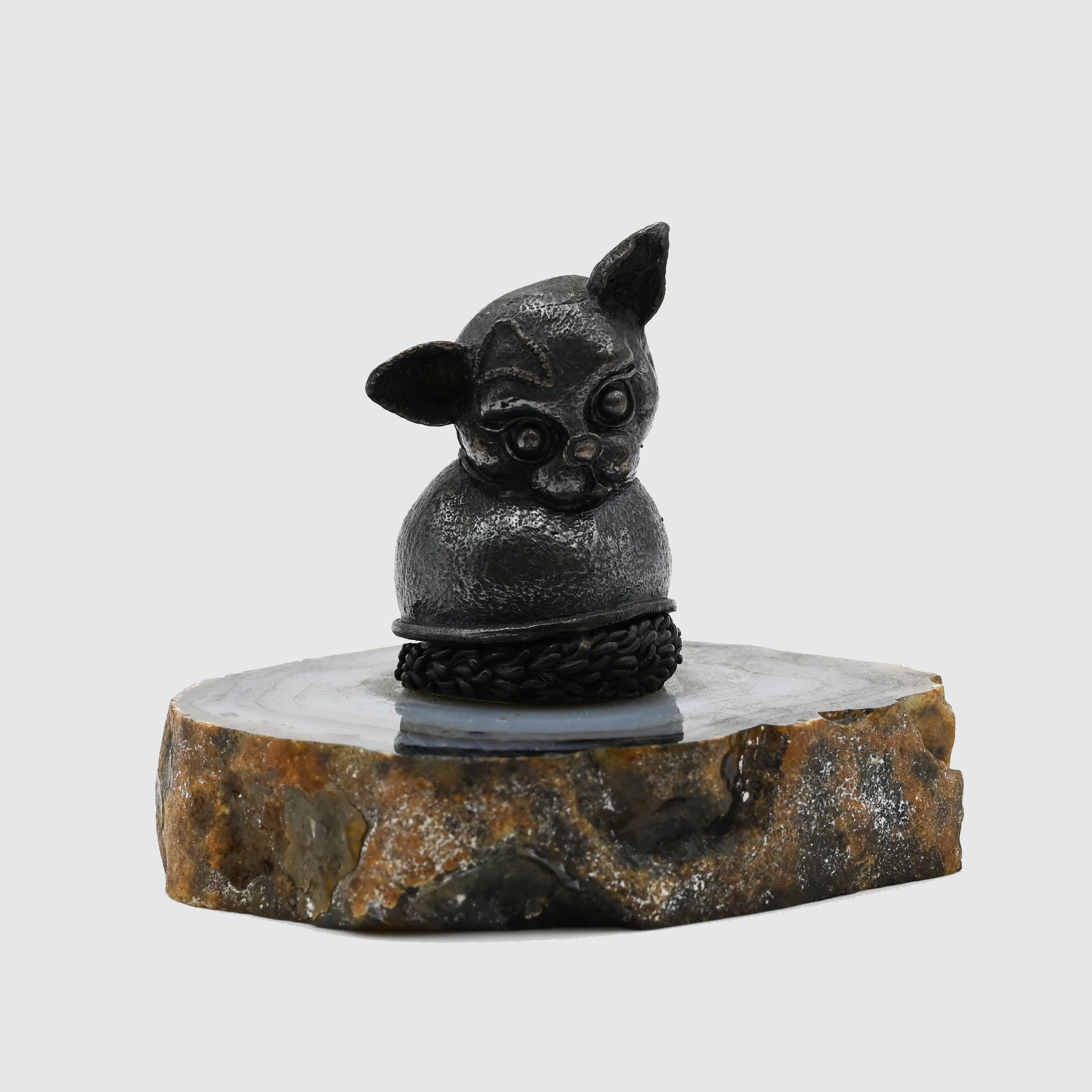 Vintage Cartier Italy .600 'Silver Dog on Agate Slab'