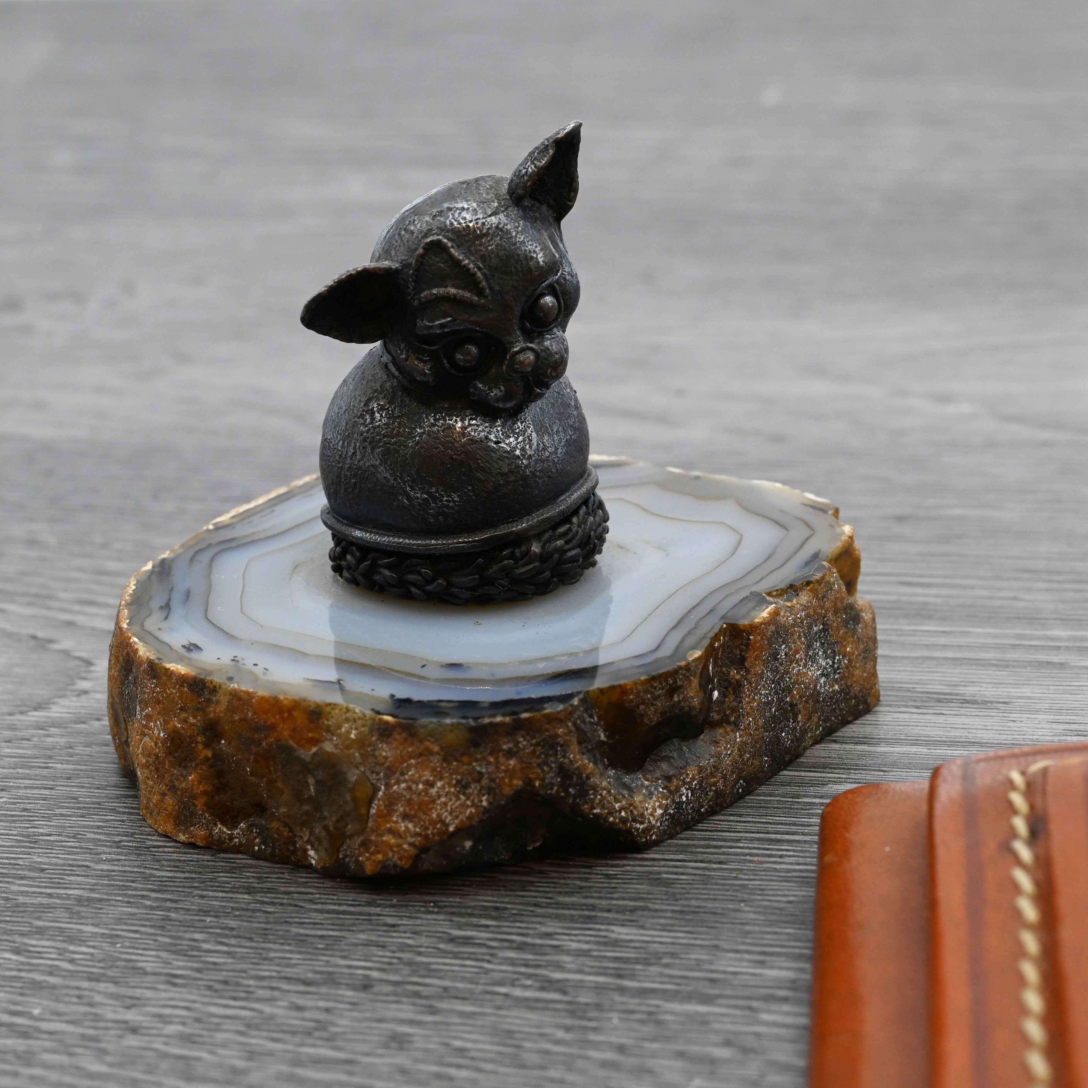 Vintage Cartier Italy .600 'Silver Dog on Agate Slab'