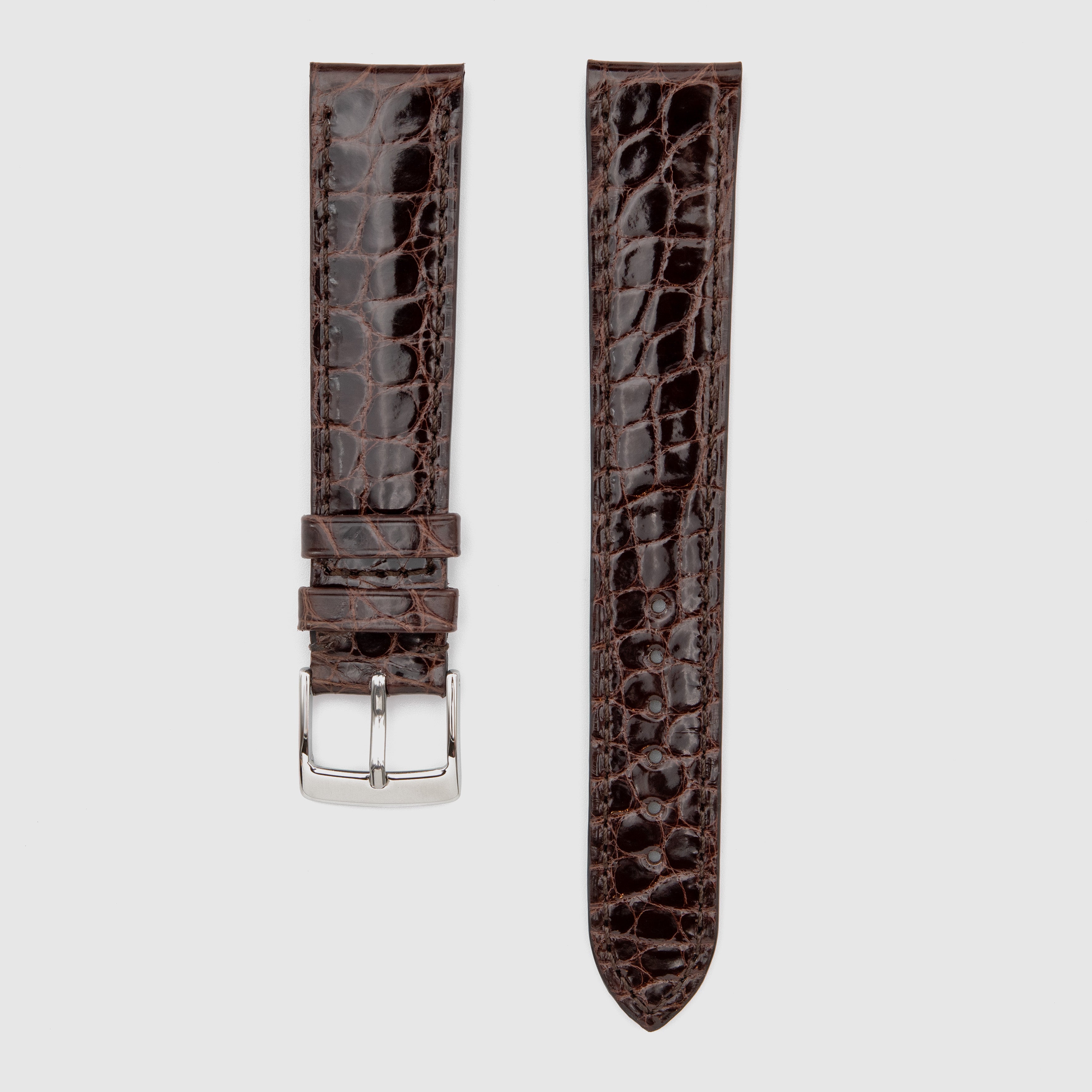 Camille Fournet Strap Alligator Glossy Round Scales Dark Brown (Multiple Sizes)