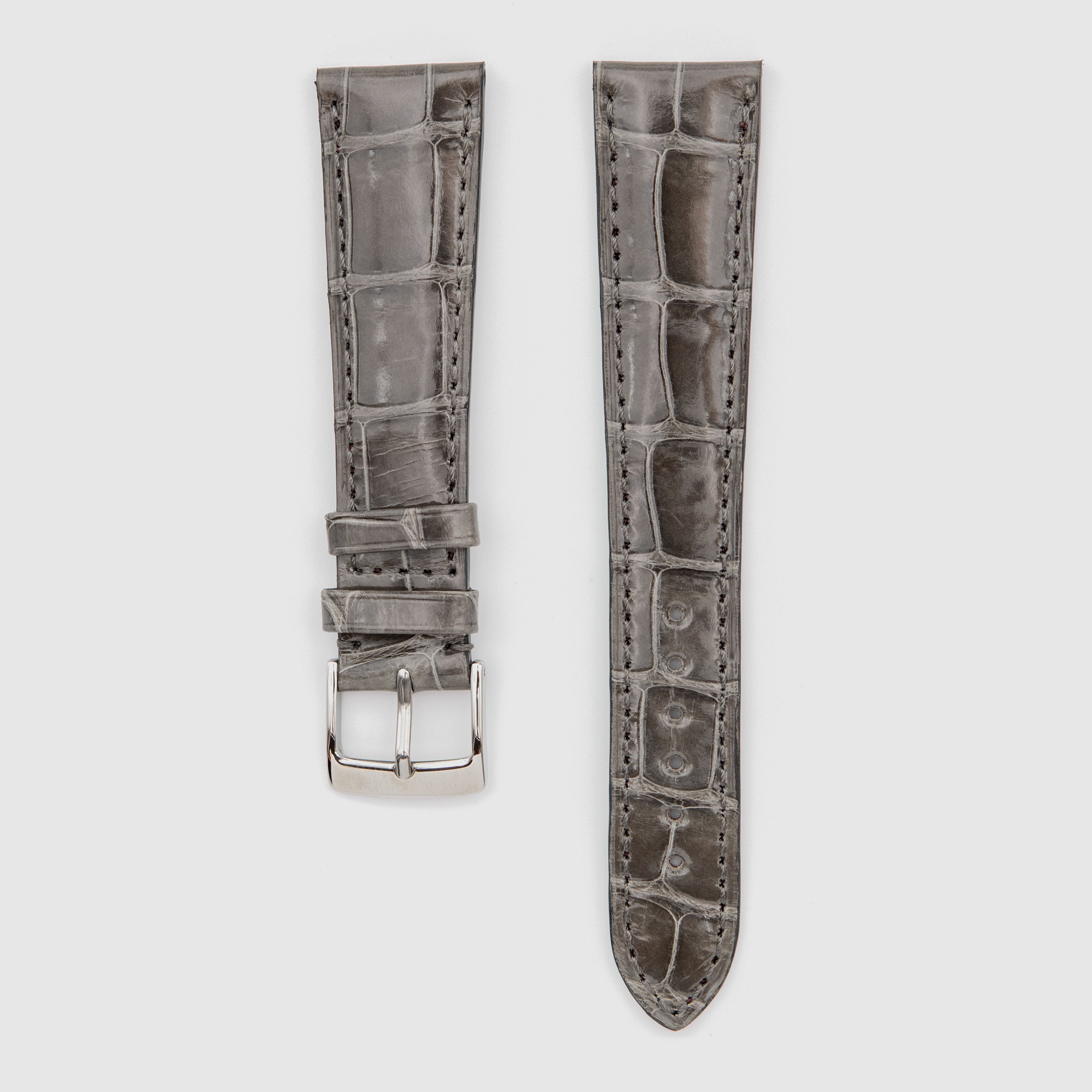 Camille Fournet Strap Alligator Glossy Square Scales Dark Gray (Multiple Sizes)