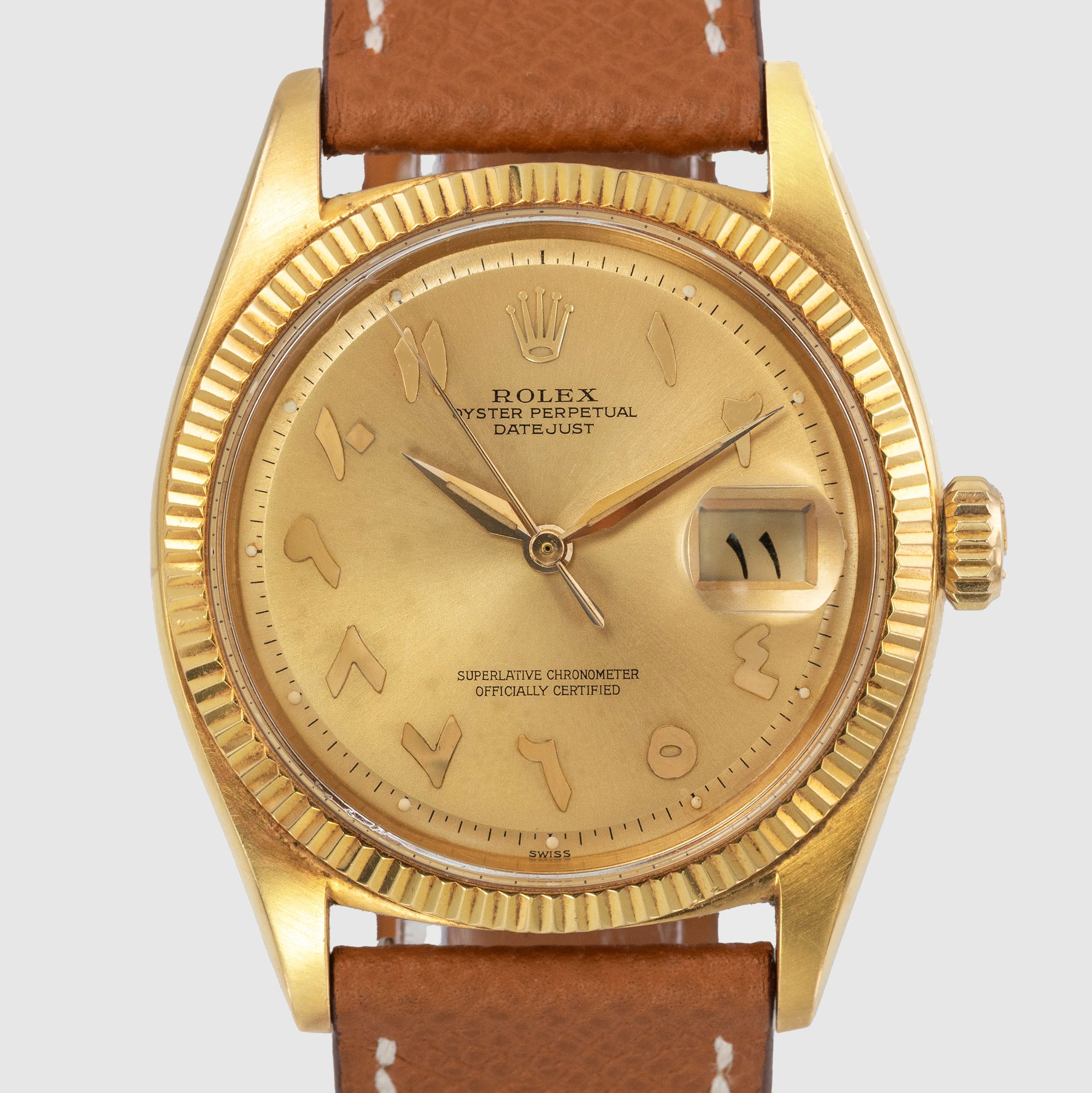 1960 Rolex Datejust 18k Yellow Gold Arabic Hindi Numerals Champagne Dial Ref. 1601